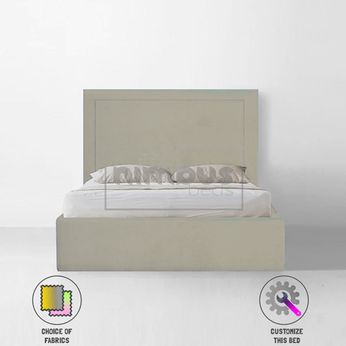 Charlie Studded Bed Frame - Queen Size Metal Platform Bed with Upholstered Headboard, Sturdy Steel Frame for Bedroom, Living Room, Guest Room - Modern & Industrial Style Furniture