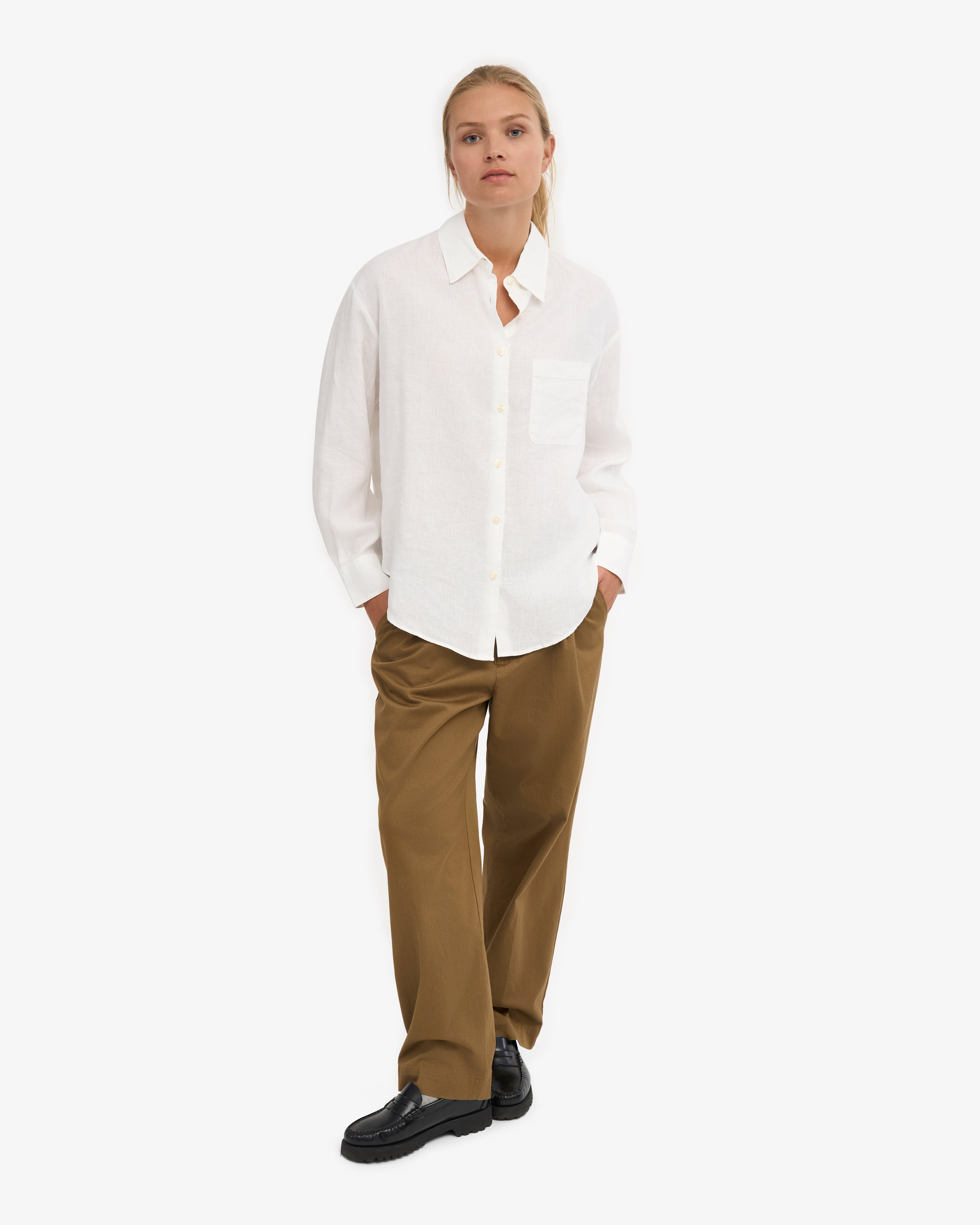 Premium Linen Oversized Shirt for Women - Breathable & Comfortable Optical White Blouse - Perfect for Summer, Beach, and Casual Outings