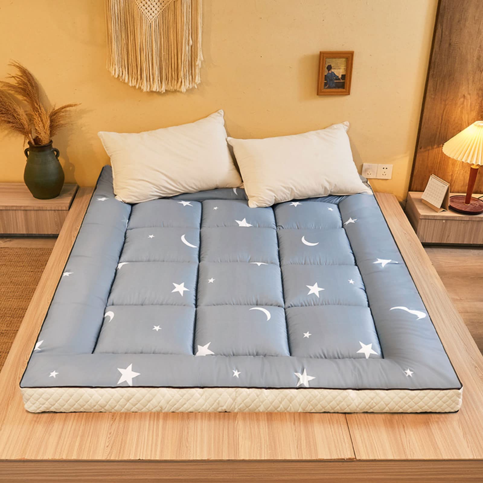 WENNEWU Japanese Floor Mattress - Queen Size Foldable Memory Foam Futon | Rustic Style Roll-Up Bed for Camping, Lounging & Guest Sleeping | Portable Floor Couch for Living Room, Bedroom & Outdoor Use