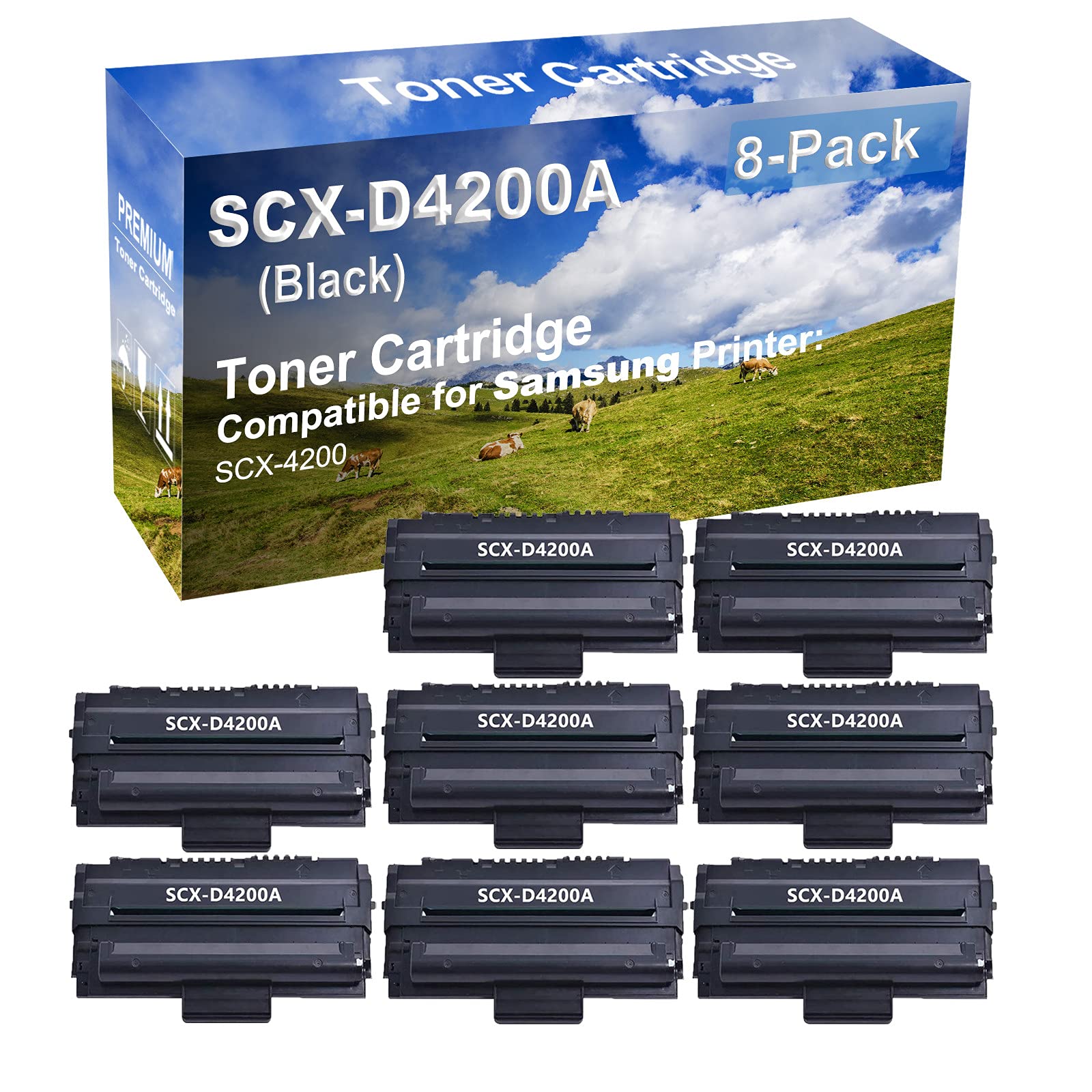 8-Pack Compatible High Capacity SCX-4200 Printer Toner Cartridge Replacement for Samsung SCX-D4200A (Black) - Perfect for Office Printing & Bulk Document Copying