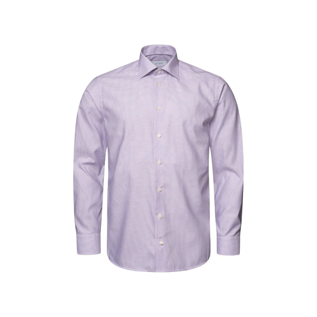 ETON Men's Micro Check Twill Shirt - Contemporary Fit Purple Button Down Shirt for Business Casual & Office Wear