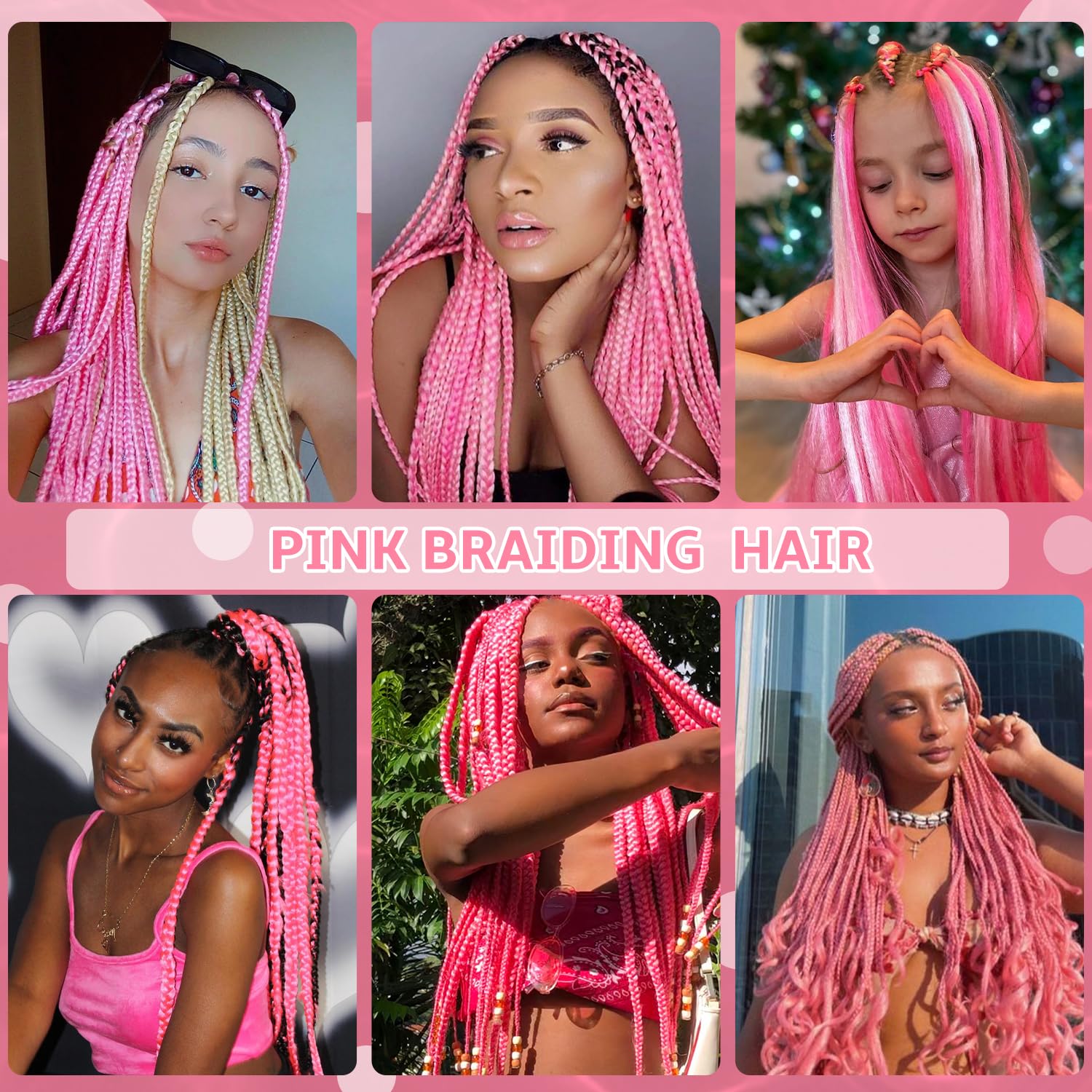 Pre-Stretched Braiding Hair 32 Inch - Pink Synthetic Hair Extensions for Yaki Braids, Hot Water Setting, Crochet Hair (3 Packs, Pink) - Perfect for Protective Styles, Box Braids & Everyday Wear