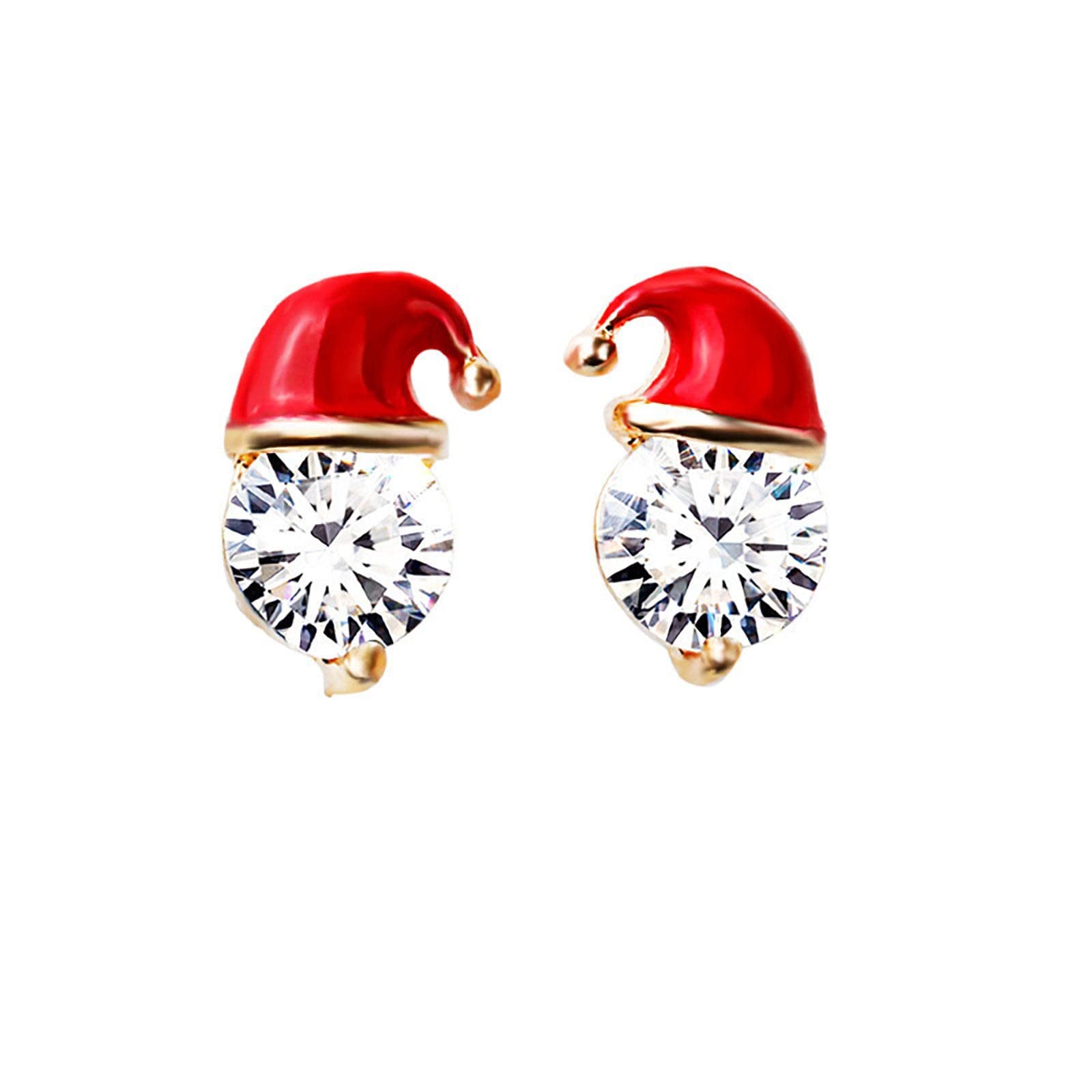 Women's Christmas Santa Crystal Stud Gemstone Cross Threader Earrings - Red One Size | Holiday Party, Gift Giving & Festive Outfit Accessories
