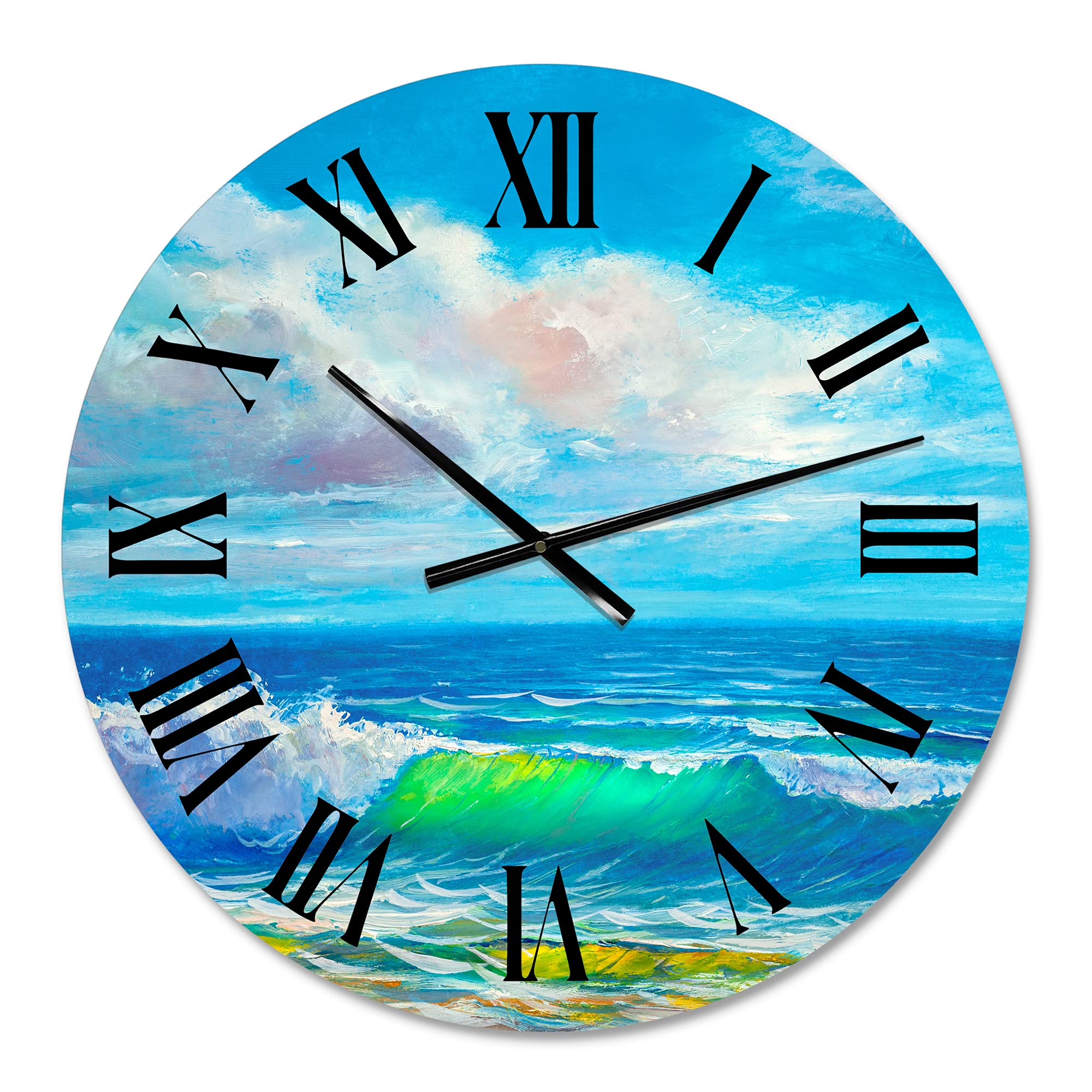 Nautical Coastal Wall Clock - Sunshine Reflecting Through Breaking Waves XI - Large Decorative Clock for Living Room, Beach House & Office Decor - Perfect for Coastal, Nautical & Boho Home Interiors