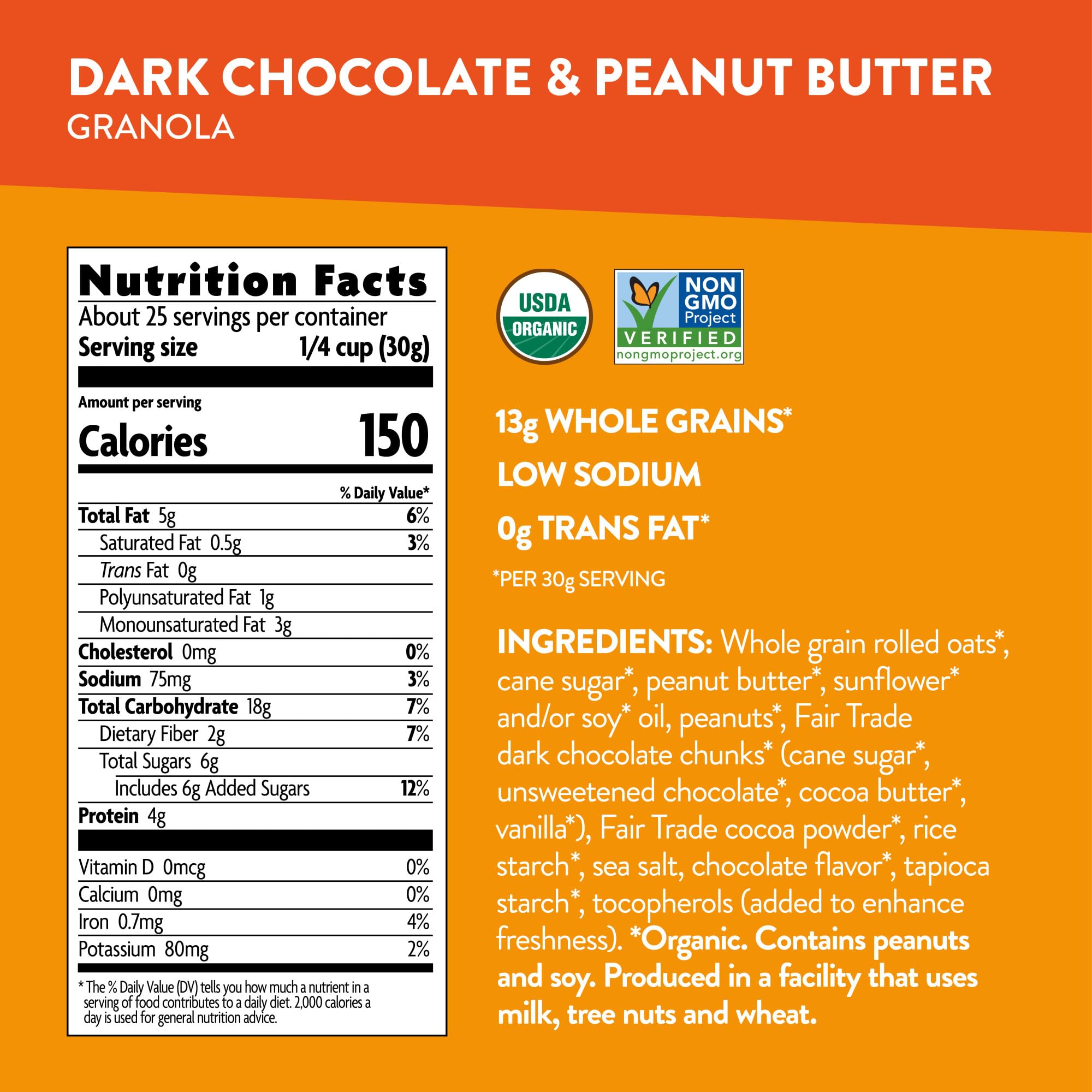Nature's Path Love Crunch Organic Dark Chocolate & Peanut Butter Granola - 26.4oz Value Pack | Non-GMO, Fair Trade Certified | Perfect for Breakfast, Snacks & Baking