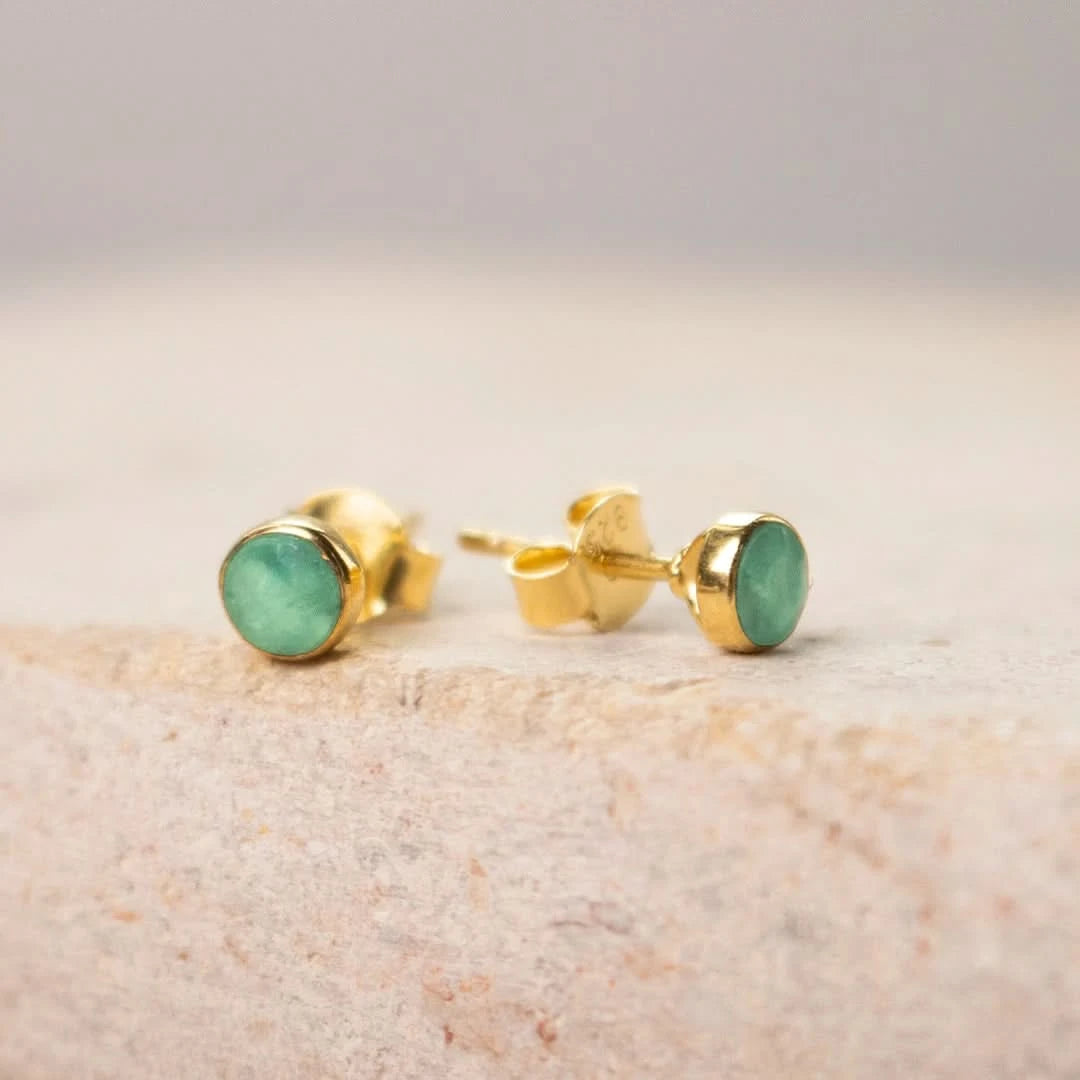 Chrysoprase Mini Stud Earrings 14K Gold Plated | May Birthstone Jewelry | Dainty Everyday Earrings for Women | Perfect Gift for Mother's Day, Birthday & Anniversary