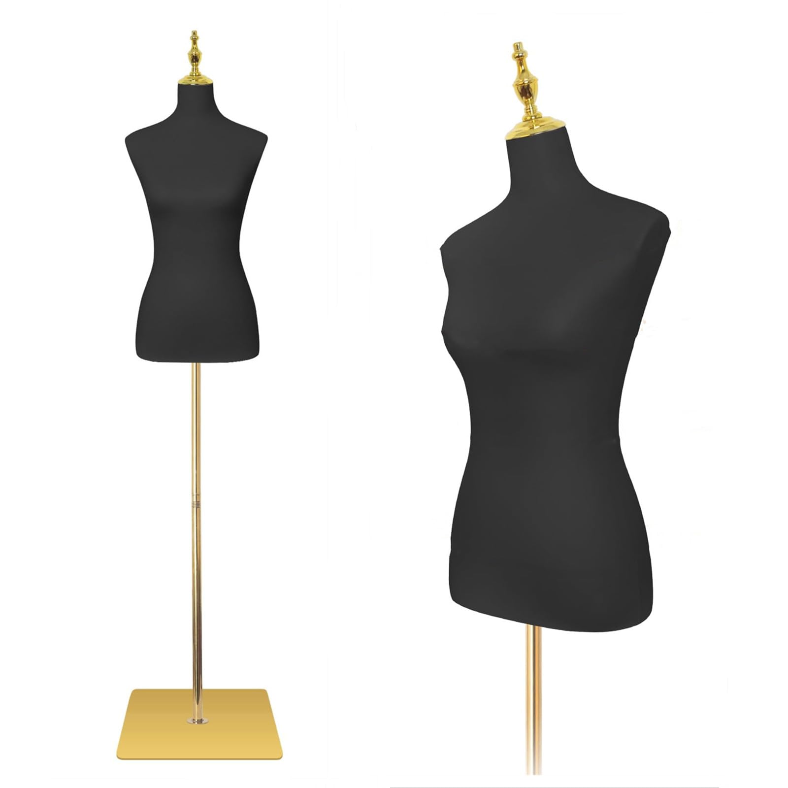 Adjustable Female Mannequin Torso - Black Leather Dress Form for Sewing, Clothing & Jewelry Display with Metal Stand | Perfect for Tailors, Fashion Designers & Boutique Displays