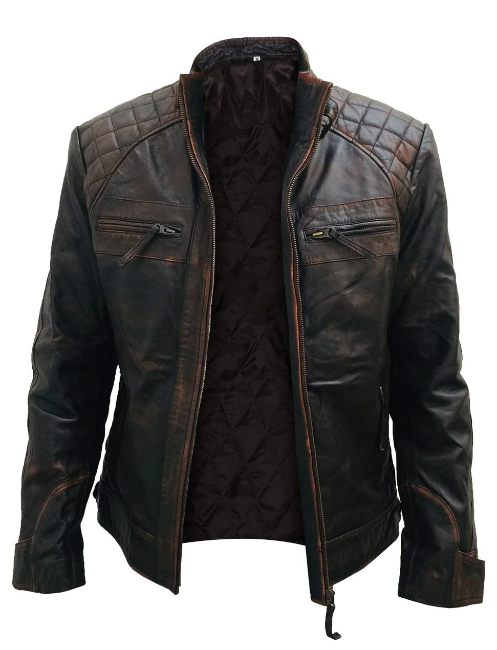 Premium Men's Genuine Sheepskin Leather Jacket with Diamond Topstitch Details - Stylish & Durable for Casual Wear, Motorcycle Riding & Outdoor Adventures