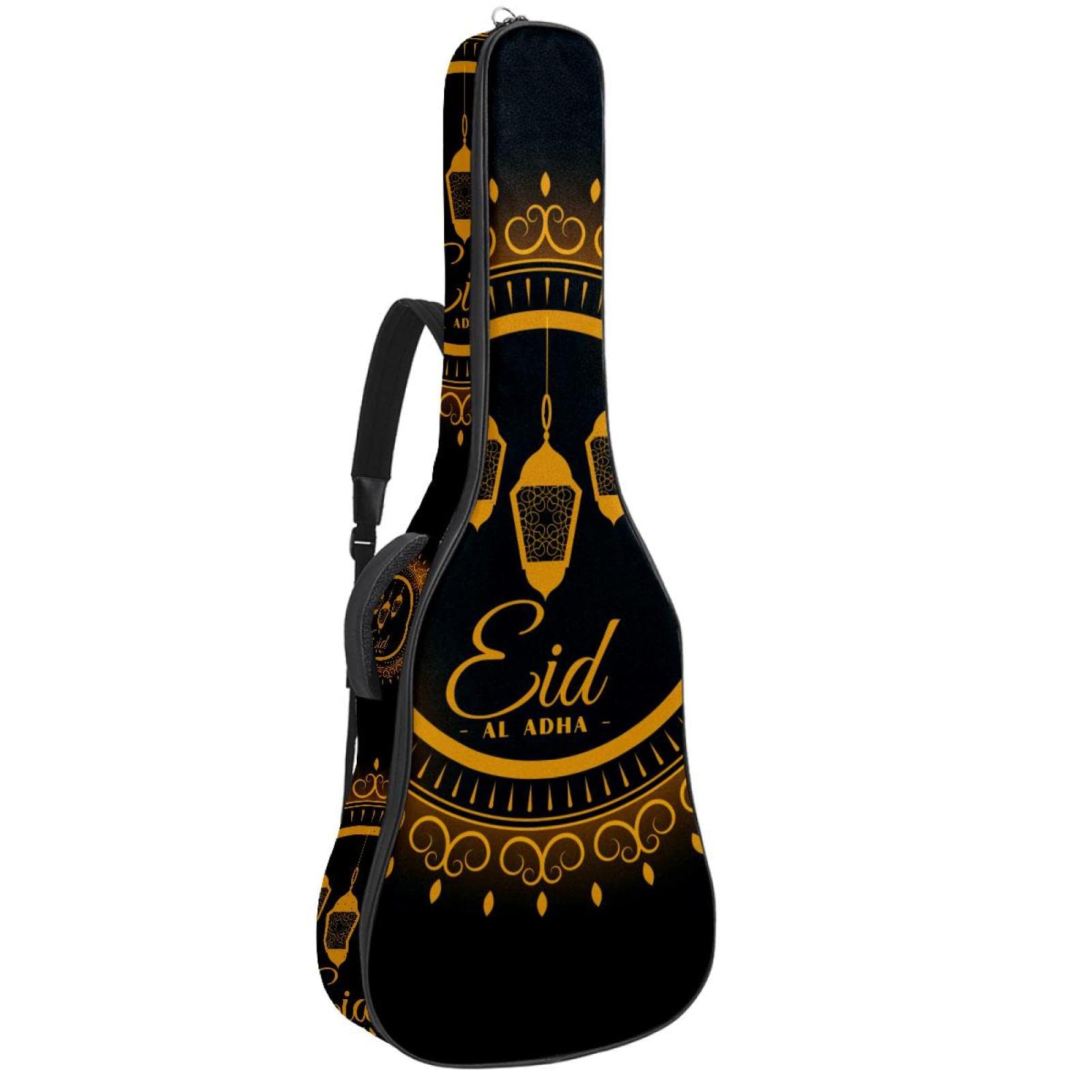 Premium Waterproof Acoustic Guitar Gig Bag with Adjustable Dual Shoulder Straps & Storage Pockets - Black Art Golden Circle Design for Travel, Performance & Outdoor Use