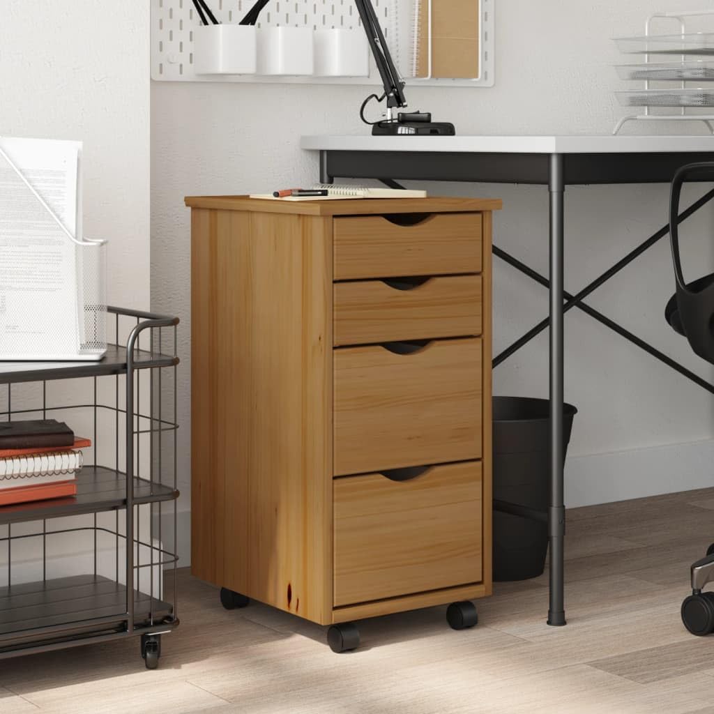 4-Drawer Rolling Chest with Wheels - Mobile Wood Dresser Organizer for Office, Bedroom & Home - 13.4