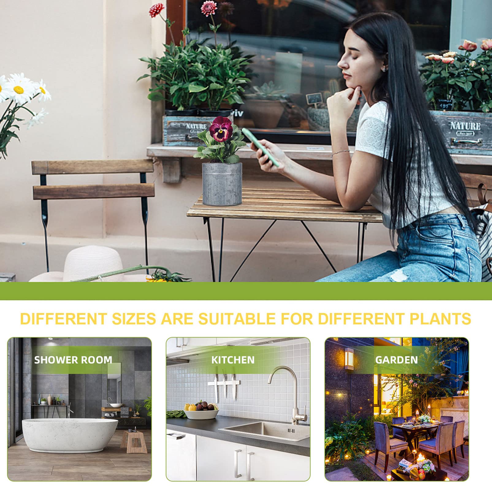 2-Pack Galvanized Metal Flower Pots - French Farmhouse Style Bucket Planter for Succulents, Cactus, Dried Flowers | Rustic Home Decor, Dining Table Centerpiece, Wedding & Garden Decorations
