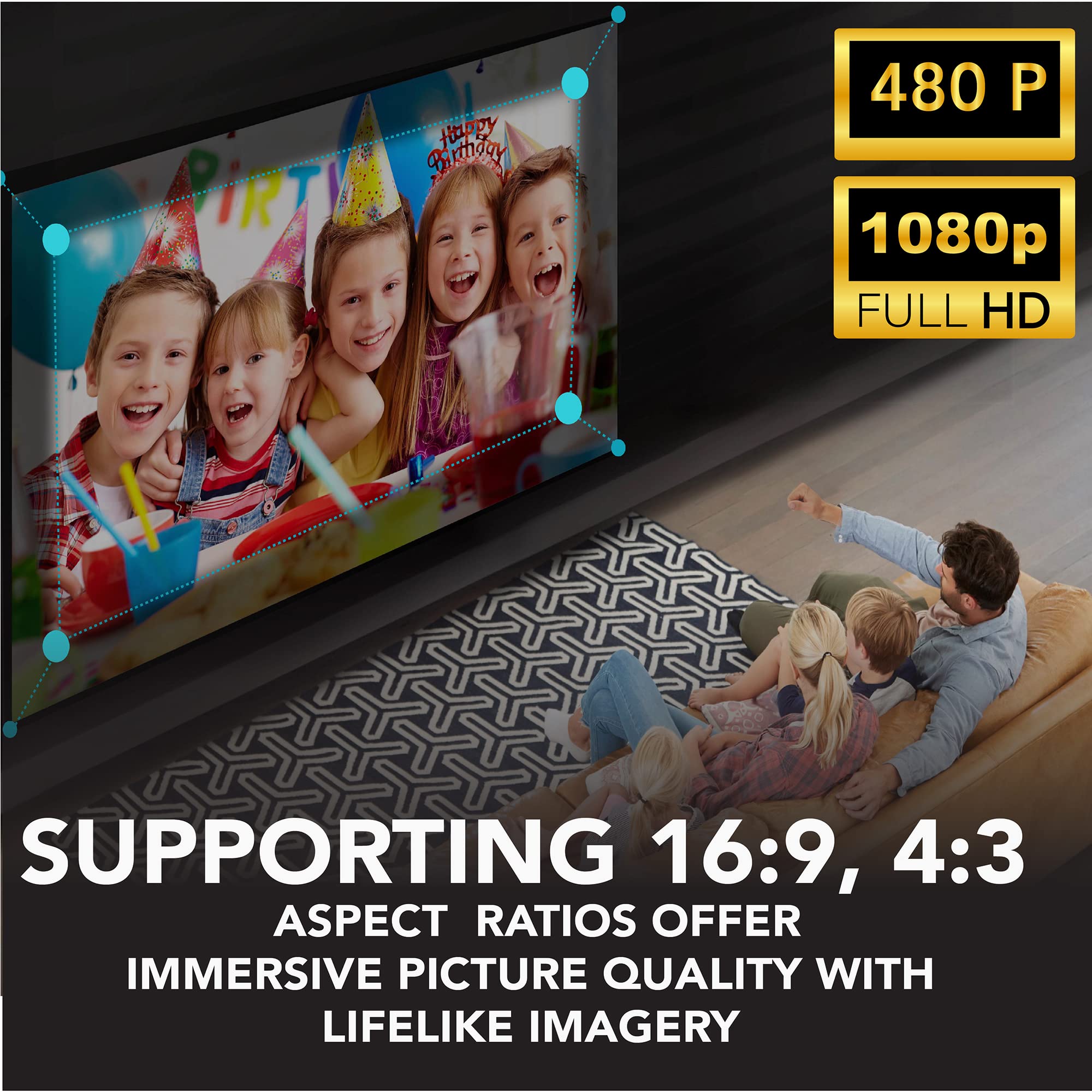 RCA RPJ060 Portable Projector with Built-in Rechargeable Battery & Speakers - 2.5 Hours Playtime - Wireless Home Theater for Outdoor Movies, Gaming & Presentations - Compatible with Phone, Fire Stick & PC - Perfect for Camping, Backyard Parties & Business Meetings