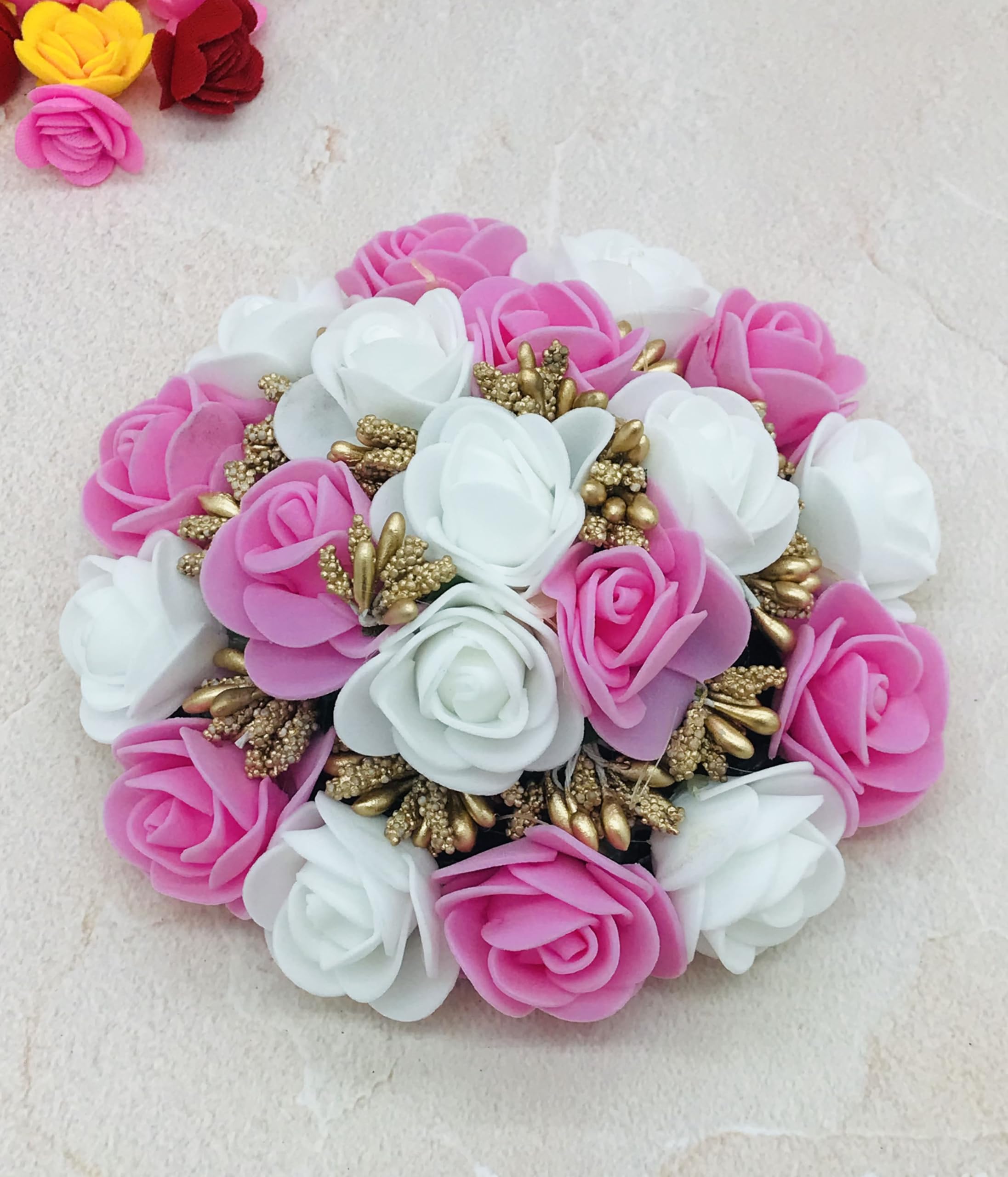 Gadinfashion™ Artificial Flower Juda Bun/Gajra Hair Accessories for Women & Girls - Pack of 1 (Pink & White) - Perfect for Weddings, Parties & Festive Occasions