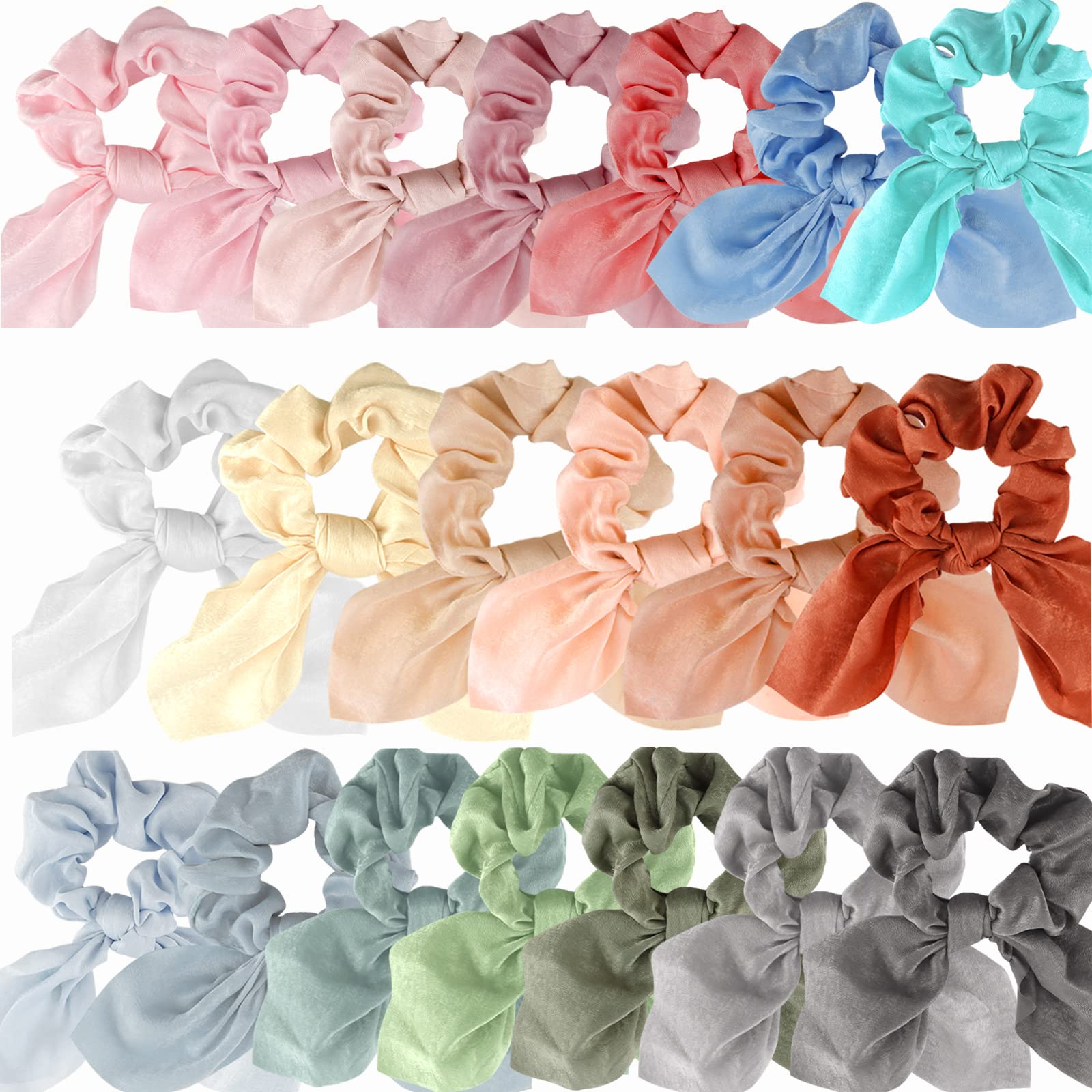 20 Pack Satin Scrunchies for Women & Girls - Soft Hair Ties for Thick Hair with Bow & Bunny Ear Designs - Cute Hair Accessories for Summer, Workout, School & Everyday Use