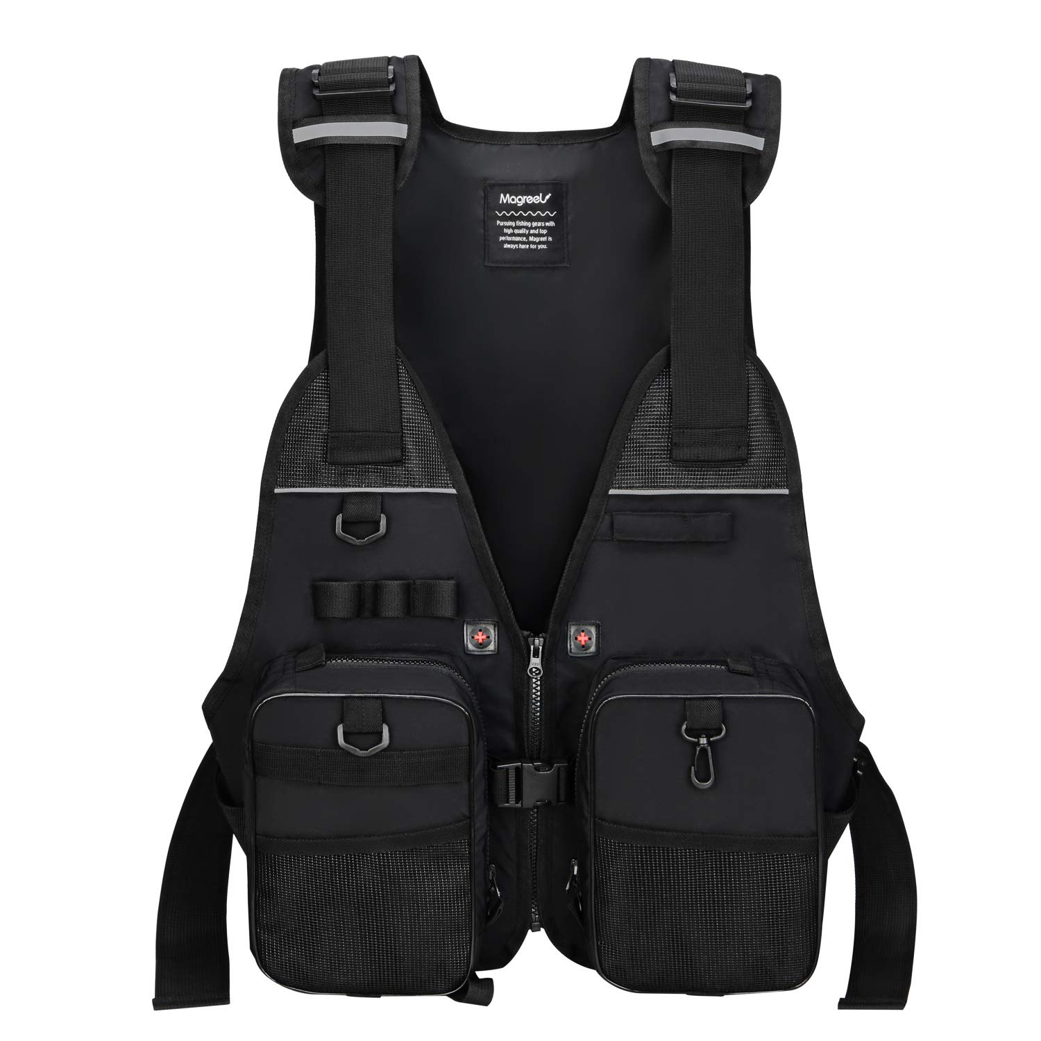 **Magreel Adjustable Fly Fishing Vest for Men & Women - Lightweight Comfortable Fishing Vest with Multiple Pockets for Gear - Reflective Safety Stripes - Ideal for Fly Fishing, Kayak & Canoe Fishing Adventures**