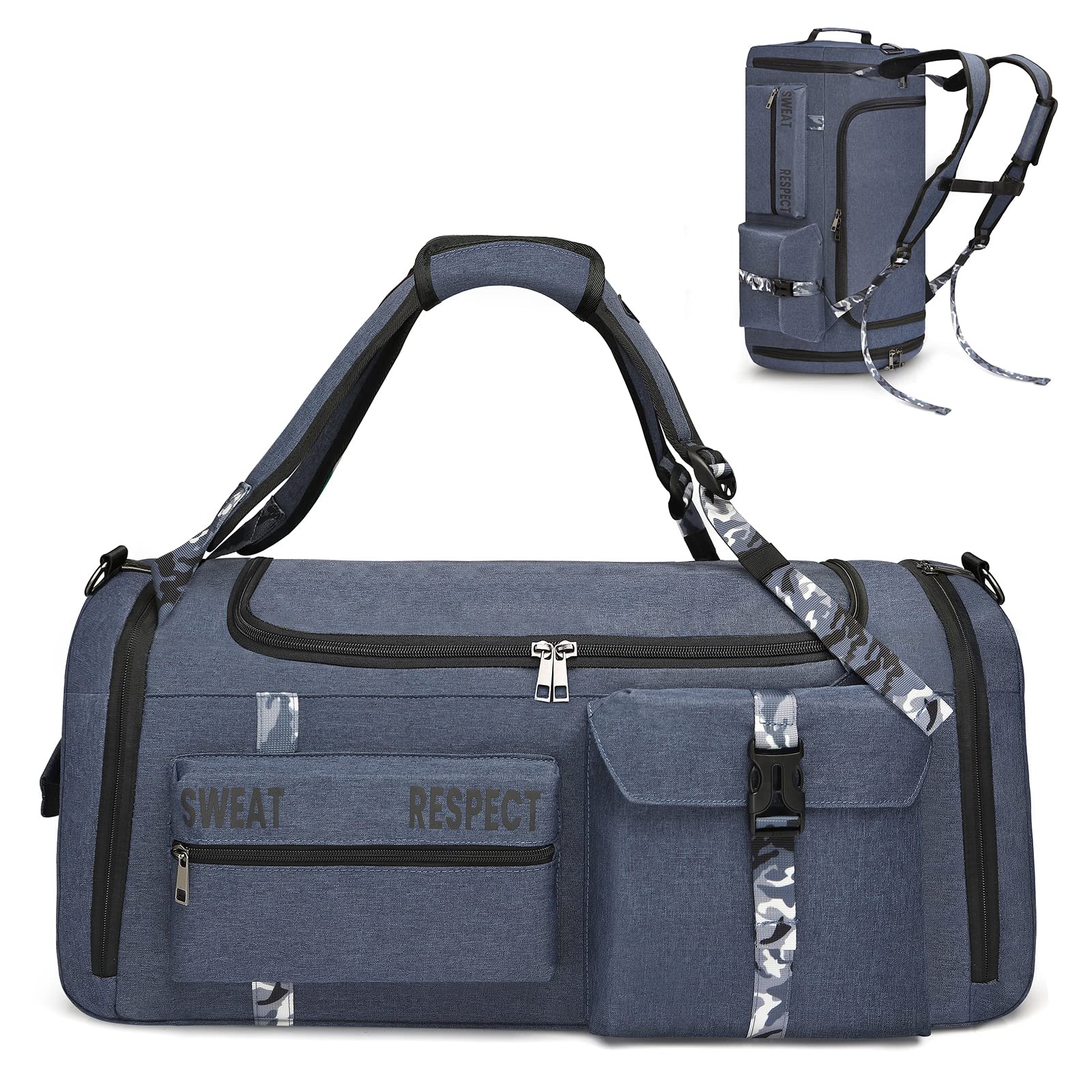 Best Gym Duffle Bag for Men - 3-in-1 Sports Backpack with Shoe Compartment & Wet Pocket - Large Fitness Workout Training Bag for Gym, Travel & Sports (Blue) - Perfect for Gym Enthusiasts, Athletes & Frequent Travelers