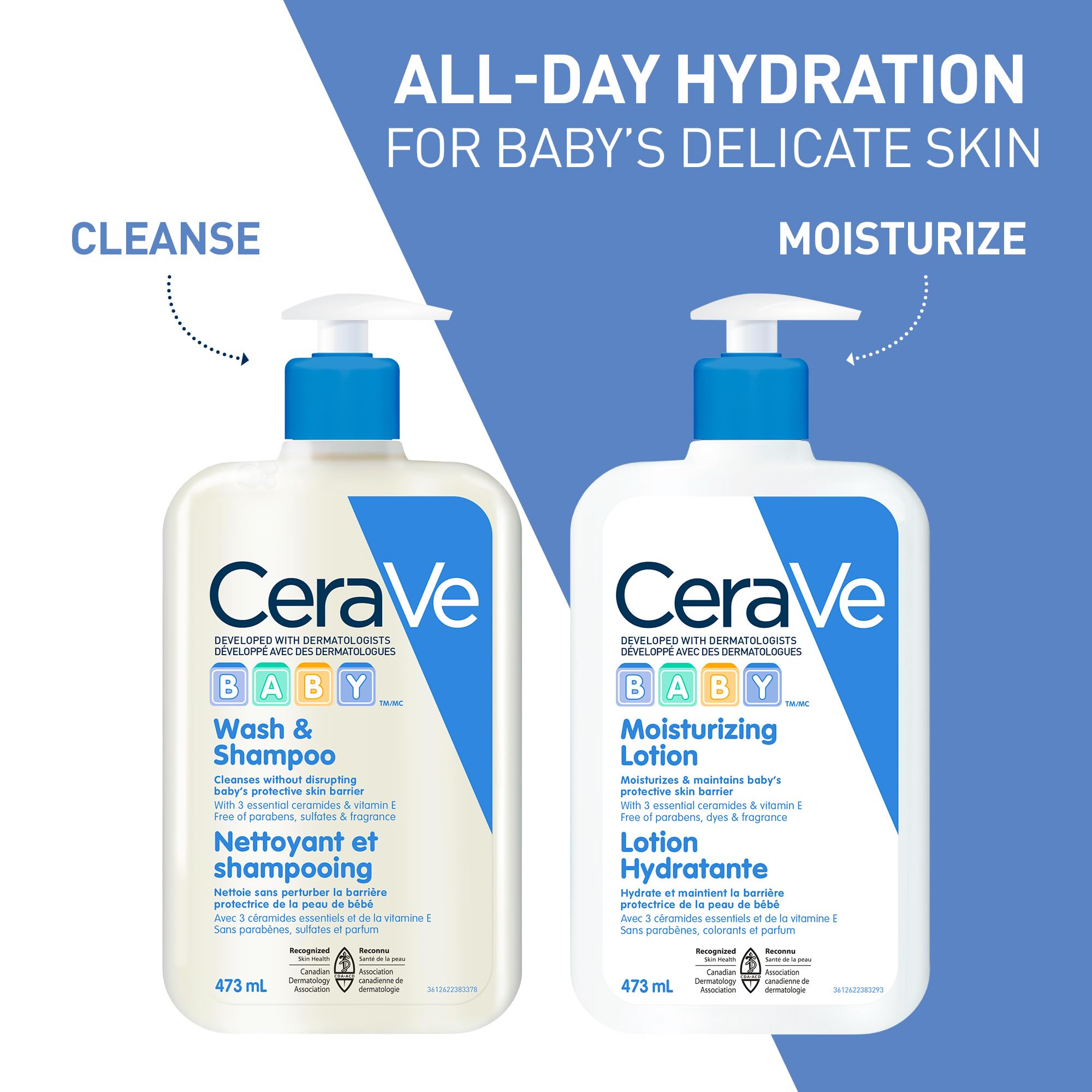 CeraVe Baby Moisturizing Lotion & Wash & Shampoo Set - 16oz (473ml) Each | Tear-Free, Gentle Formulas for Sensitive Skin | Daily Baby Bath & Skincare Routine