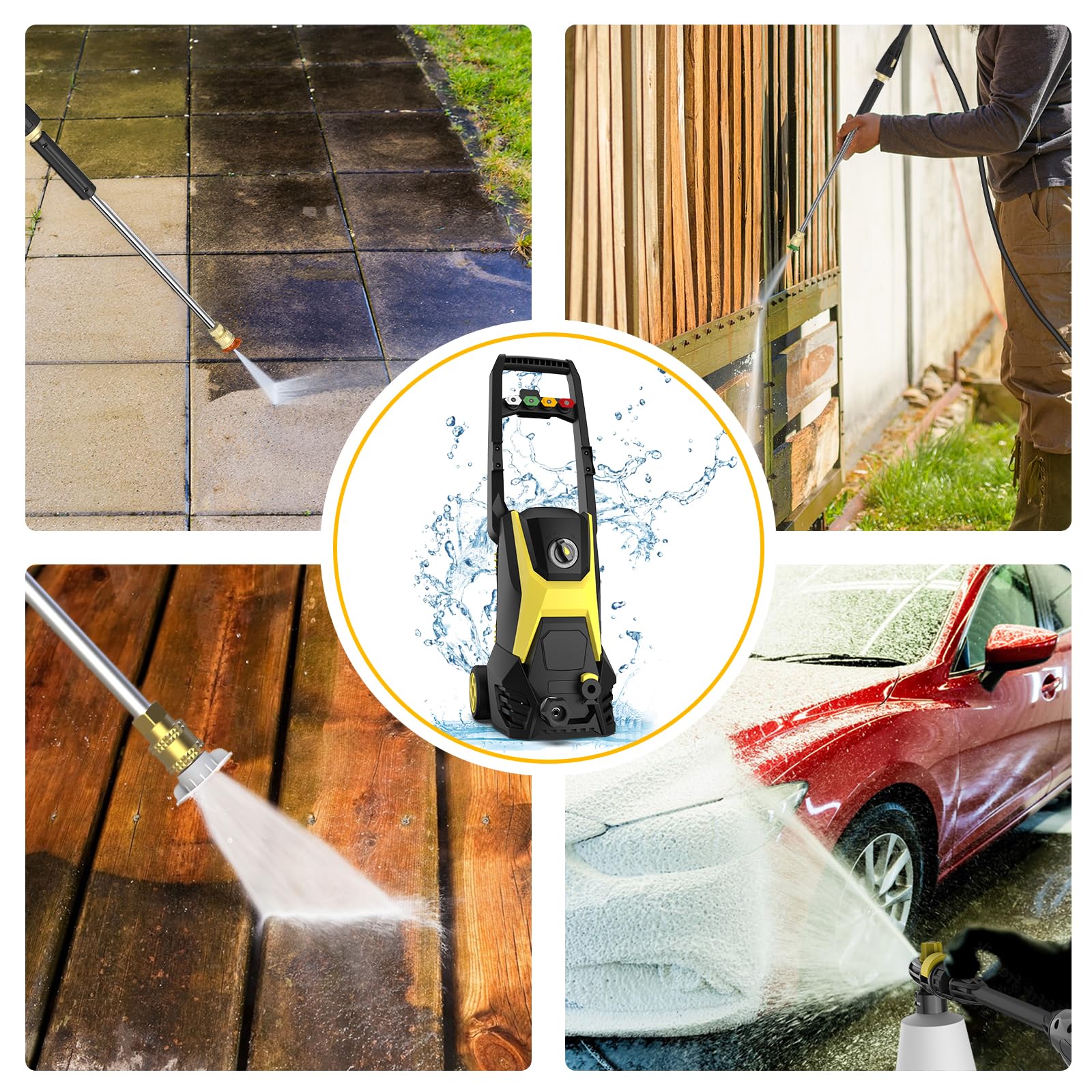 4800PSI 3.2GPM Electric Pressure Washer with Foam Cannon - 20FT Hose & 35FT Cord - 4 Nozzles - Ideal for Car Washing, Driveway Cleaning, Patio & Deck Maintenance - Heavy Duty Power Washer for Home & Outdoor Use