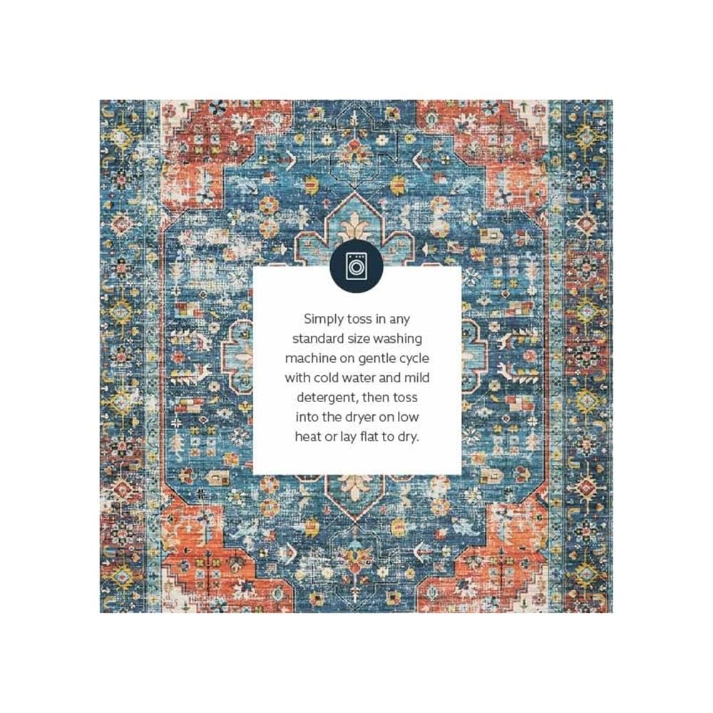 Linon Washable Langley Polyester 5'x7' Area Rug in Teal Blue - Soft & Durable Living Room Rug for Bedroom, Office, or Entryway Decor