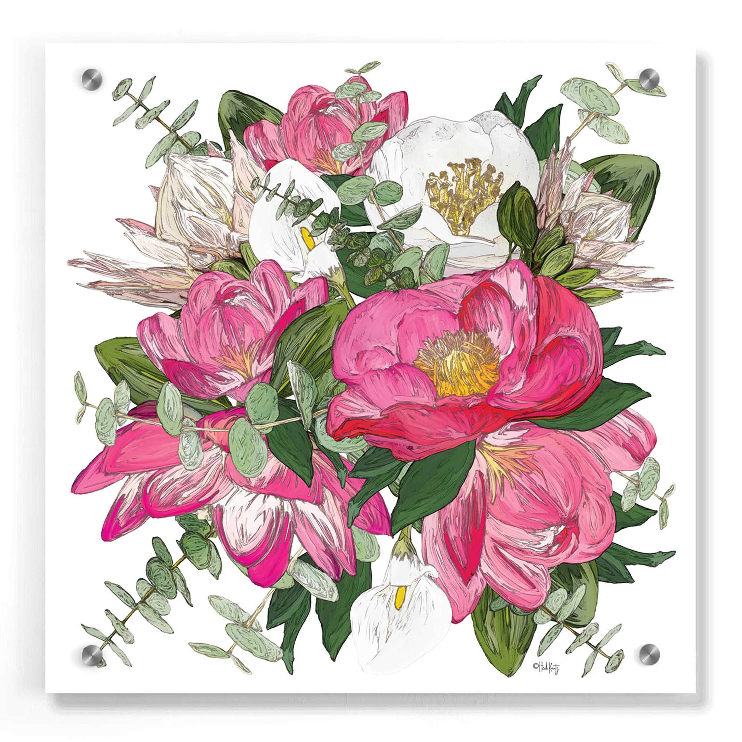 Heidi Kuntz Pink Floral Bouquet Acrylic Glass Wall Art - 36x36 Inch Modern Home Decor for Living Room, Bedroom & Office