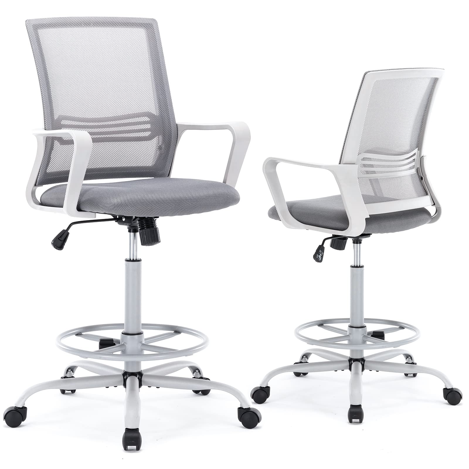 OLIXIS Adjustable Drafting Chair - Ergonomic Tall Office Chair with Foot Ring, Standing Desk Support & Breathable Mesh Seat - Swivel Rolling Stool for Artists, Architects & Home Office Use