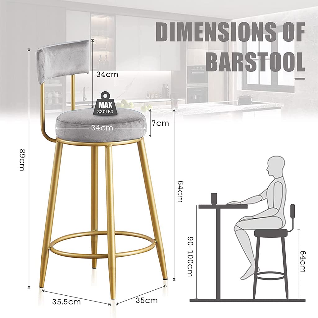 Luxury Velvet Upholstered Modern Bar Stool with Golden Metal Legs & Footrest - Counter Height Breakfast Stool for Kitchen Island, Home Bar, Cafe & Restaurant Decor - Perfect for Entertaining Guests or Casual Dining