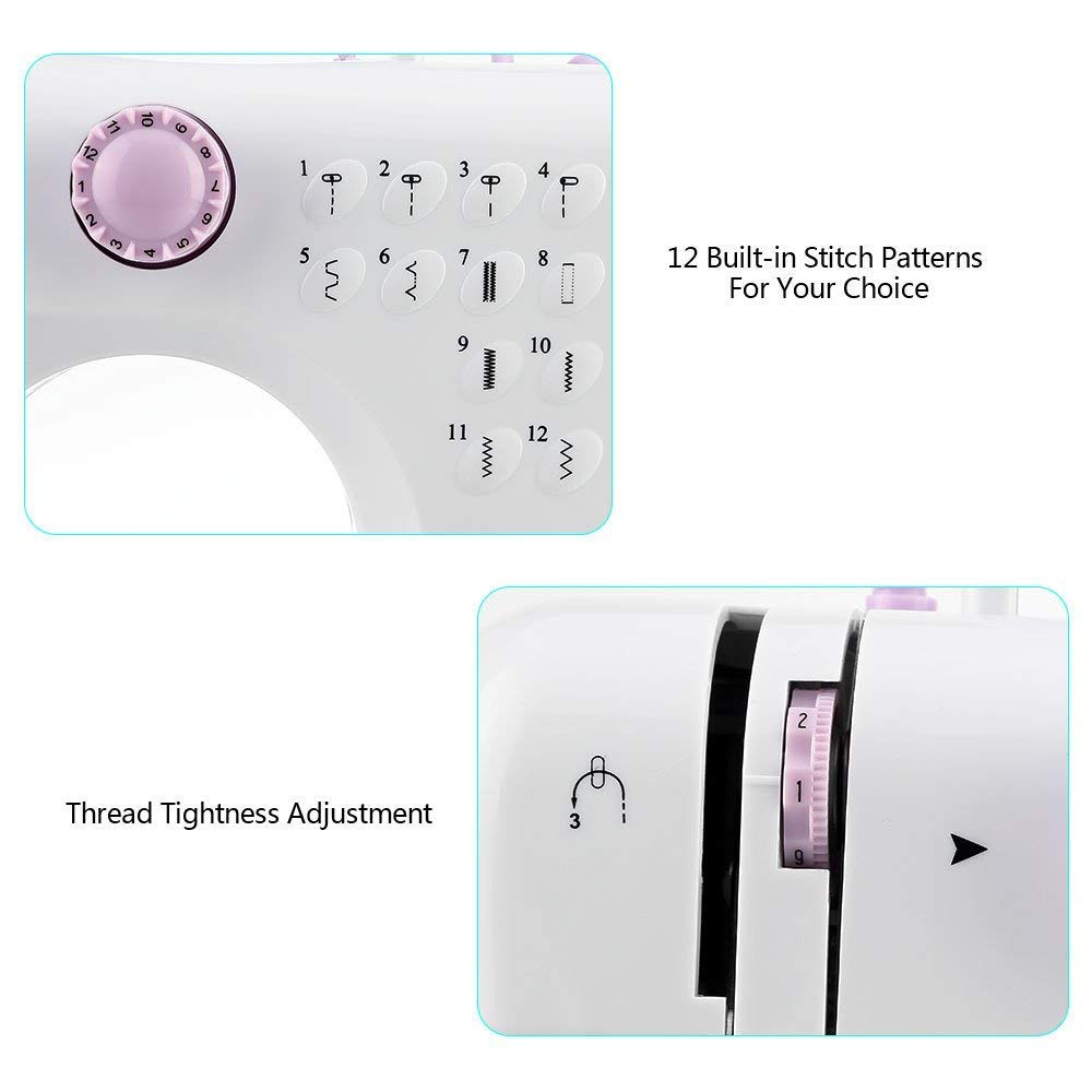 Kranich Portable Mini Sewing Machine - 2 Speed, 12 Stitch Patterns with Double Thread Needle | Perfect for Home Tailoring, DIY Crafts & Emergency Clothing Repairs