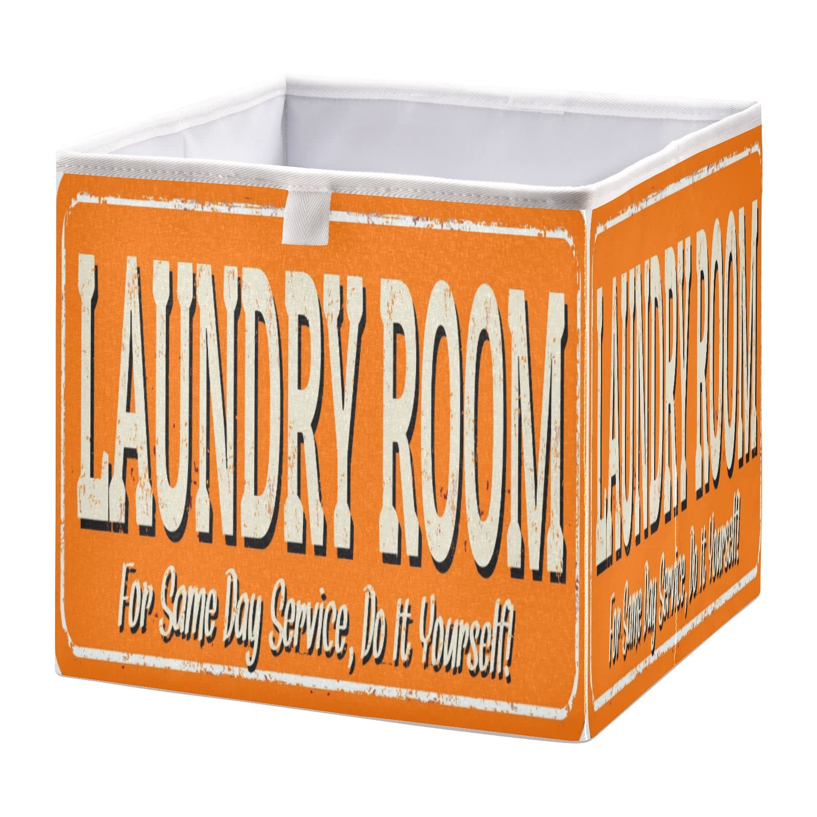Ollabaky Foldable Fabric Storage Cube Basket with Handle - Orange Cloth Organizer Box for Laundry Room, Closet Shelves, Nursery & Toy Storage | Perfect for Home Organization & Kids' Room Decor