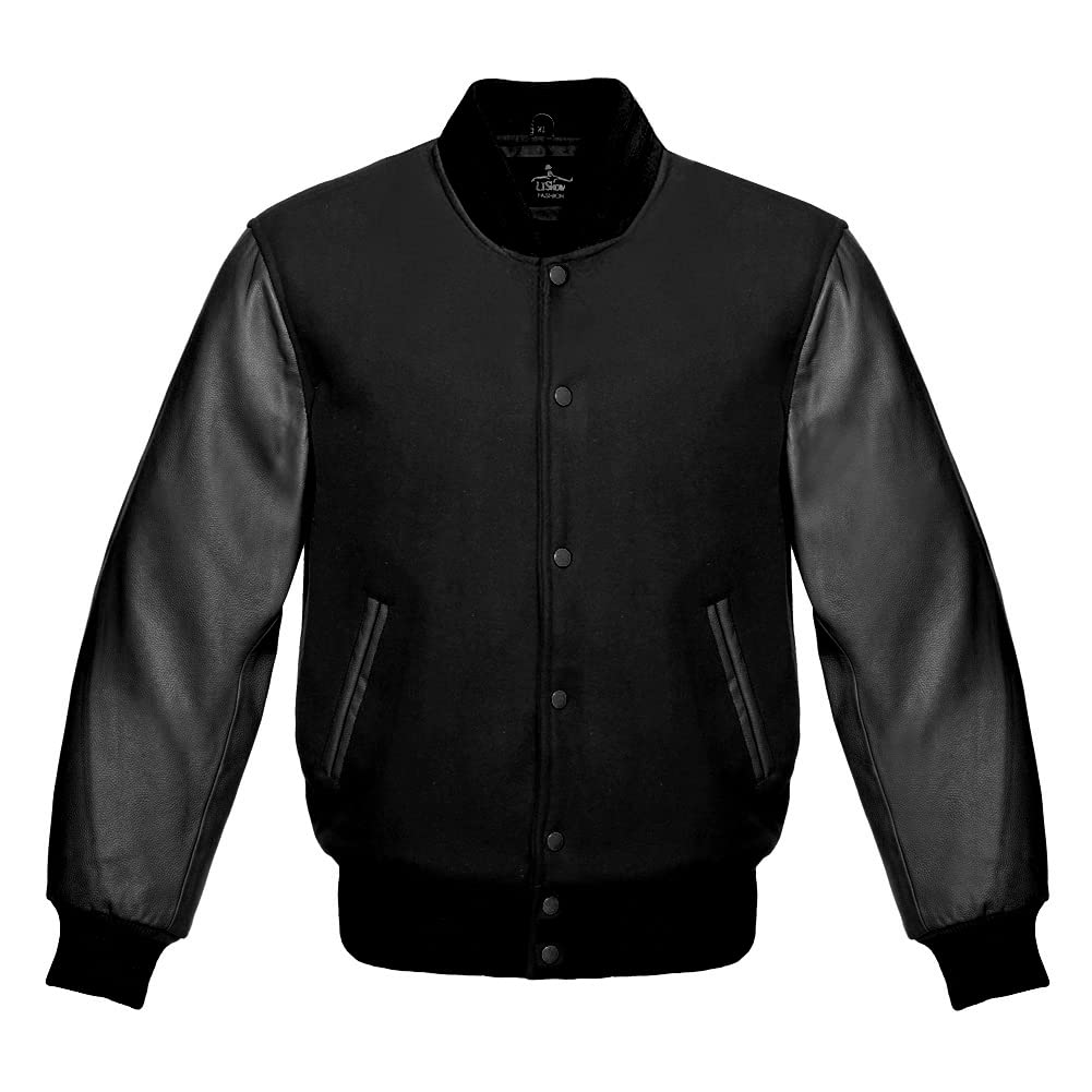 Varsity Baseball Letterman Jacket - Black Wool Body with Genuine Leather Sleeves | High School & College Letterman Jacket for Baseball Players | Perfect for Games, Team Spirit & Casual Wear