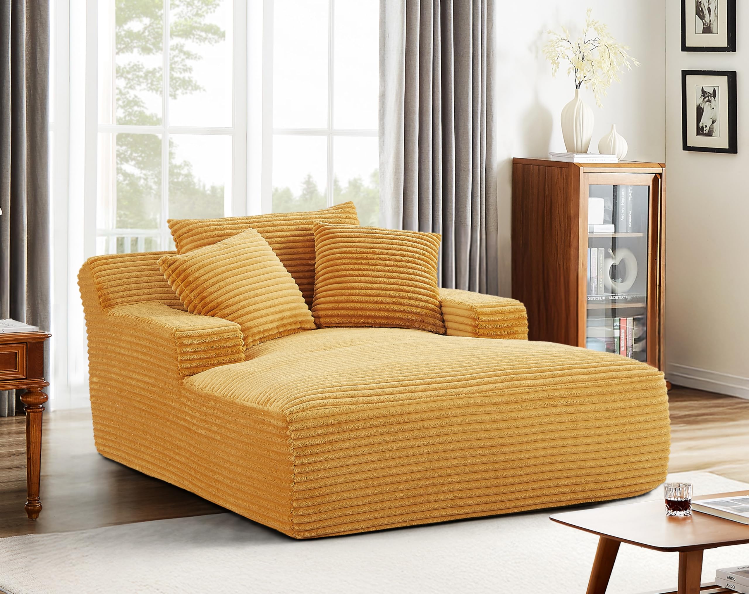 Cloudline Oversized Chaise Lounge Chair - Soft Corduroy Modern Sofa with Full Foam Cushioning, Comfortable Sleeper Sofabed for Living Room & Bedroom, No Assembly Required, Goldenrod Yellow - Perfect for Relaxing, Reading & Napping in Home Office or Nursery