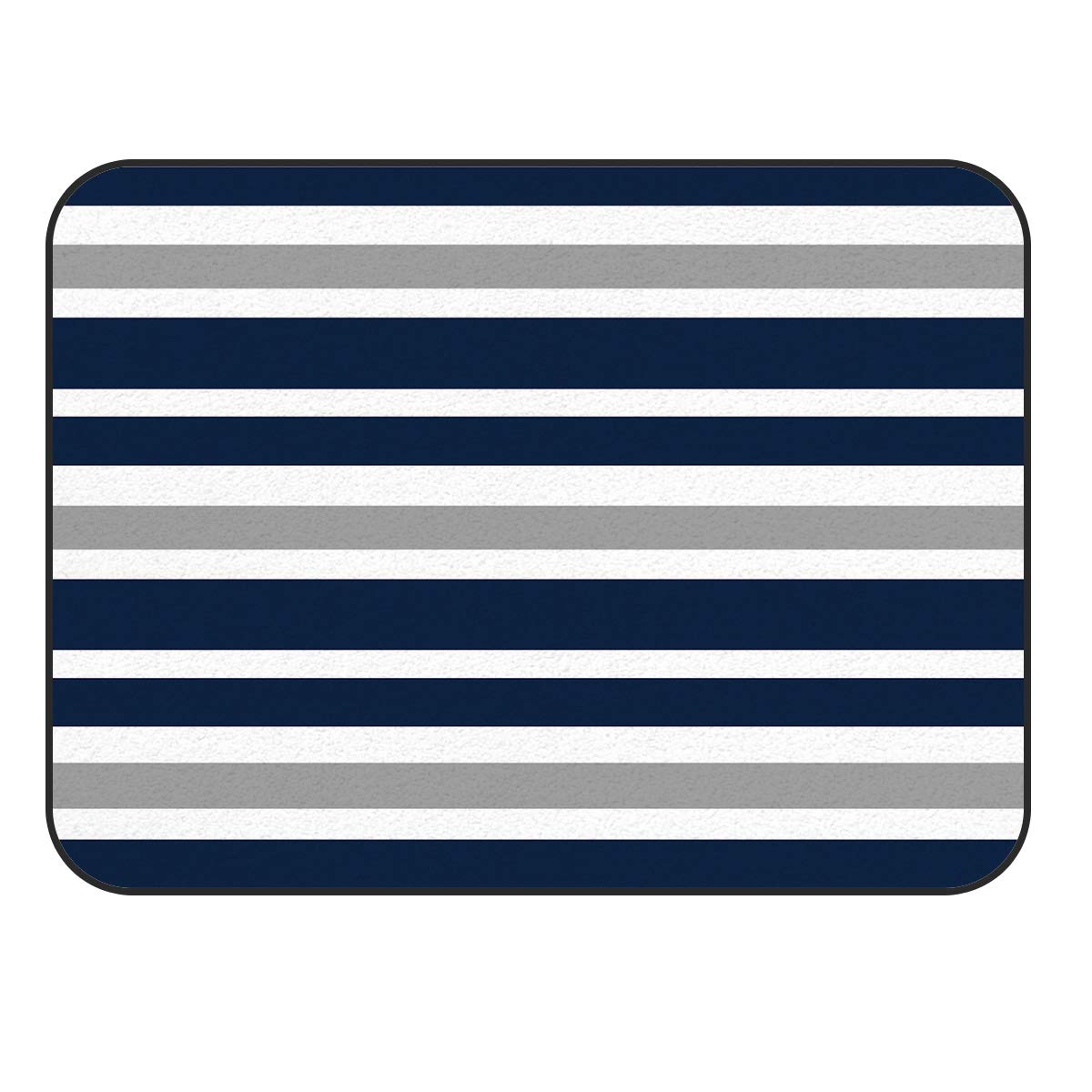 Vandarllin Nautical Stripes Area Rug - Non-Slip Rubber Backing, 3' x 5' Navy Blue Gray - Perfect for Living Room, Bedroom, Dining Room, Kitchen & Bathroom Floor Decor