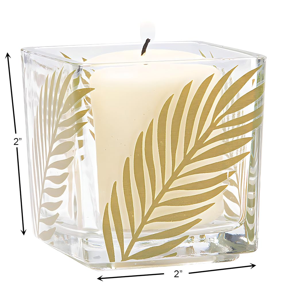 Fun Express Palm Leaf Square Votive Candle Holders - Set of 6 for Wedding Decor, Home Decor, and Table Centerpieces - Natural Rustic Candle Accessories for Special Occasions