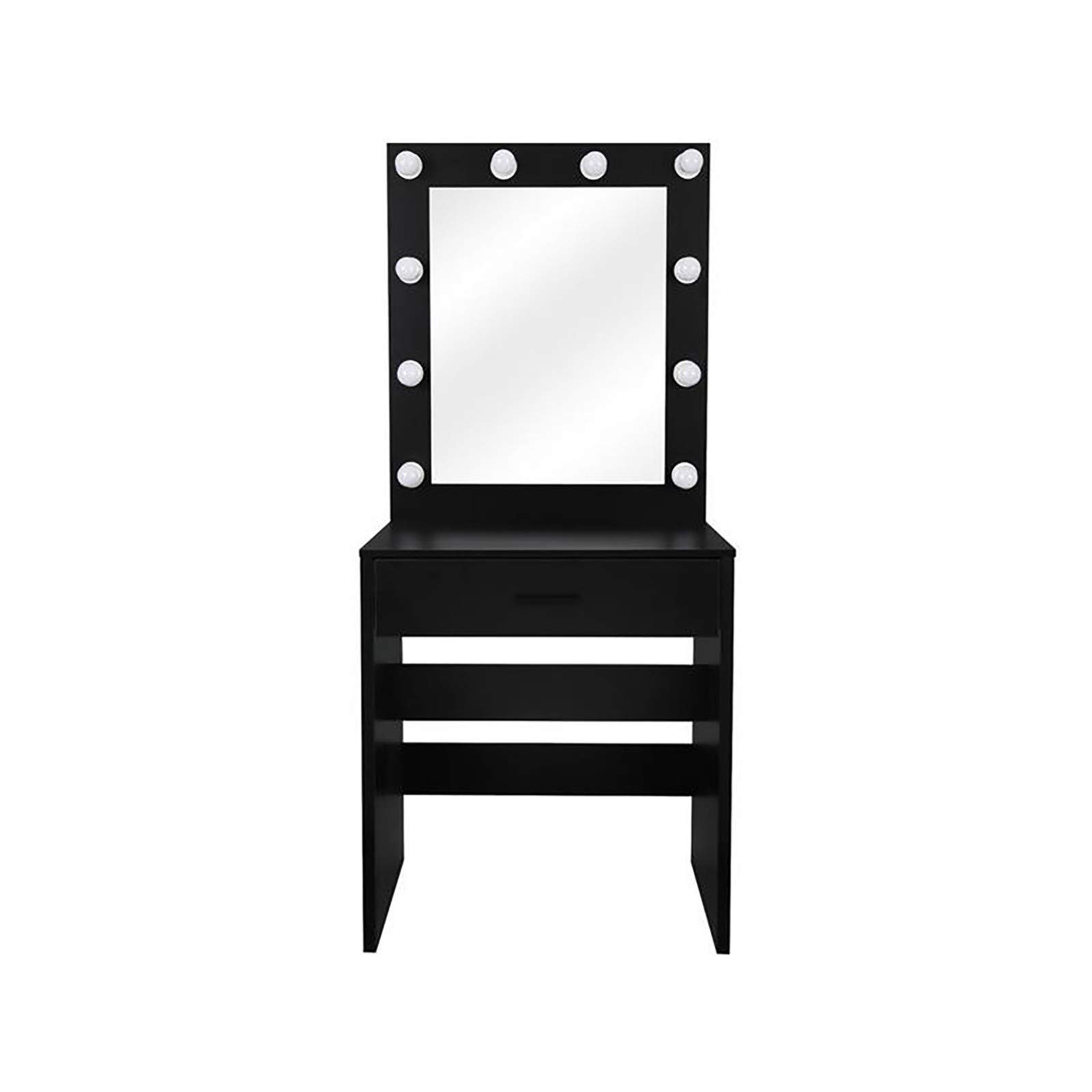 Black & White Vanity Dresser with Single Drawer, Lighted Mirror & Cannon Lights - Perfect for Bedroom Makeup & Jewelry Organization (60