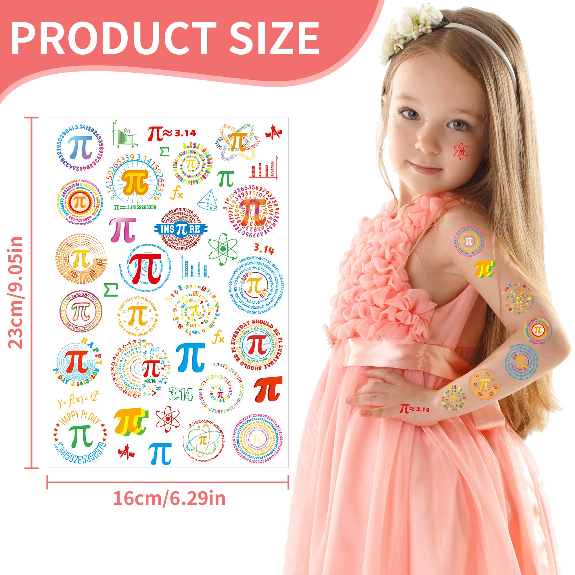 Pi Day Temporary Tattoos Stickers - 200+ Pieces for Math Birthday Party Supplies, Classroom Decorations & School Prizes | Fun STEM Learning Activity for Kids, Boys & Girls | Perfect for Pi Day Celebrations, Math Class Rewards and Science Themed Parties