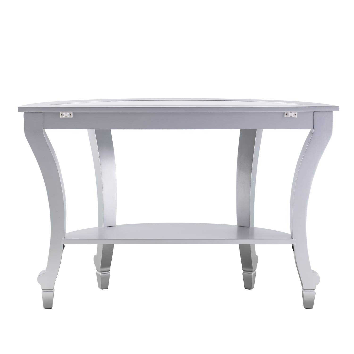SEI Furniture Lindsay Glam Mirrored Demilune Console Table - Silver Finish Entryway Hallway Table for Home Decor & Living Room
