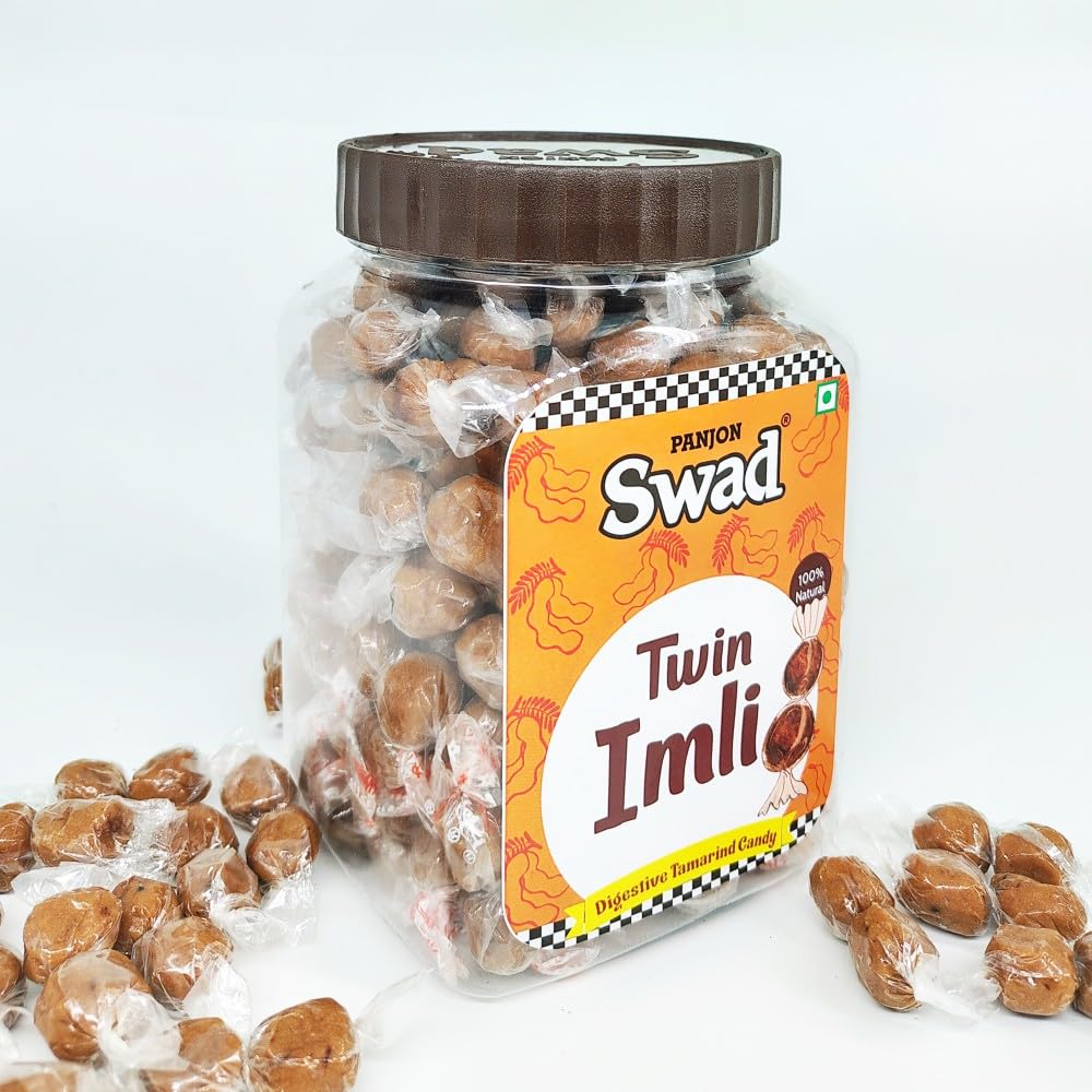 Panjon Swad Twin Imli Candy - Sweet & Sour Tamarind Toffee, 400g Jar - Perfect for Snacking, Gifting & Indian Dessert Lovers