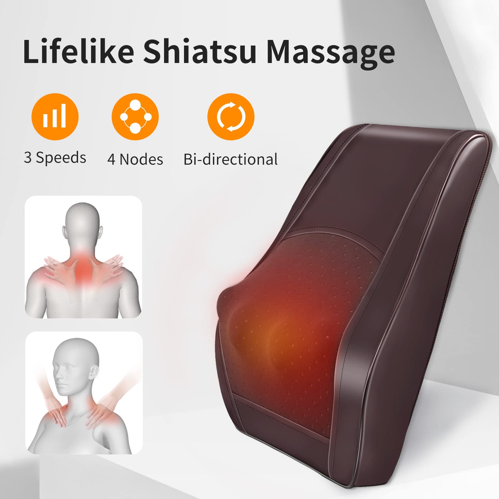 Shiatsu Massage Pillow with Heat - Neck and Back Massager for Pain Relief, Shoulder & Leg Relaxation - Perfect Gift for Men, Women, Mom & Dad - Use at Home, Office or Car for Stress Relief & Muscle Relaxation