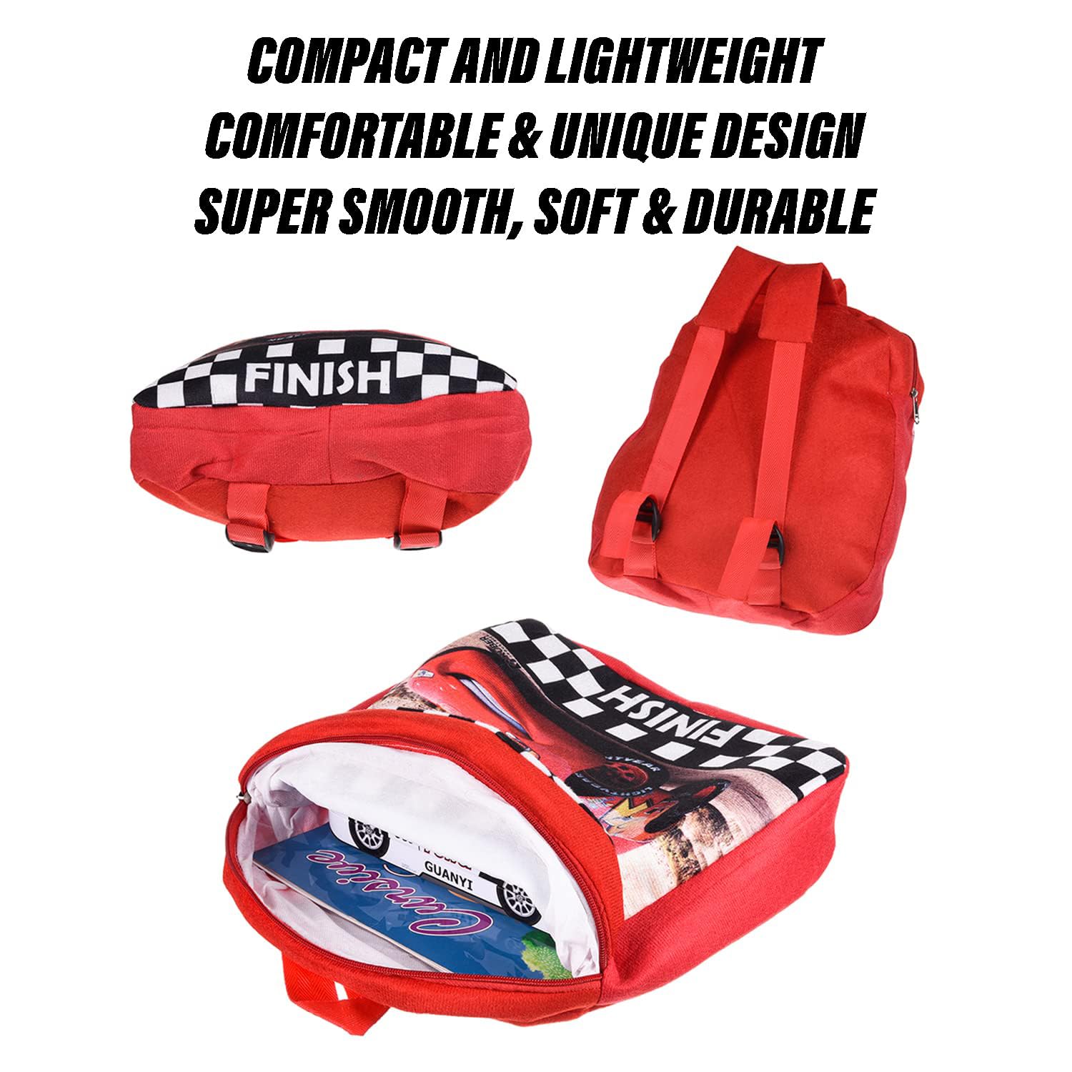 **Velvet Kids School Backpack - Heart Home Racing Car Design | Durable Student Bookbag for Boys & Girls | Single Compartment School Bag | Perfect for Daily Use, Travel & Outdoor Activities | Red**