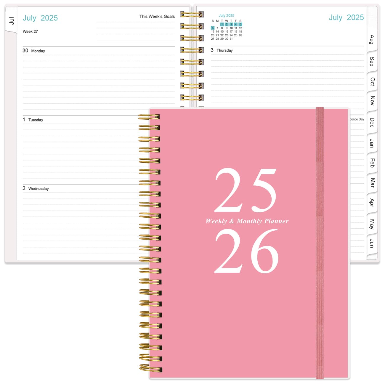 2025 Weekly & Monthly Planner Spiral Bound - January to December 2025 with Tabs, Inner Pocket, 6.4