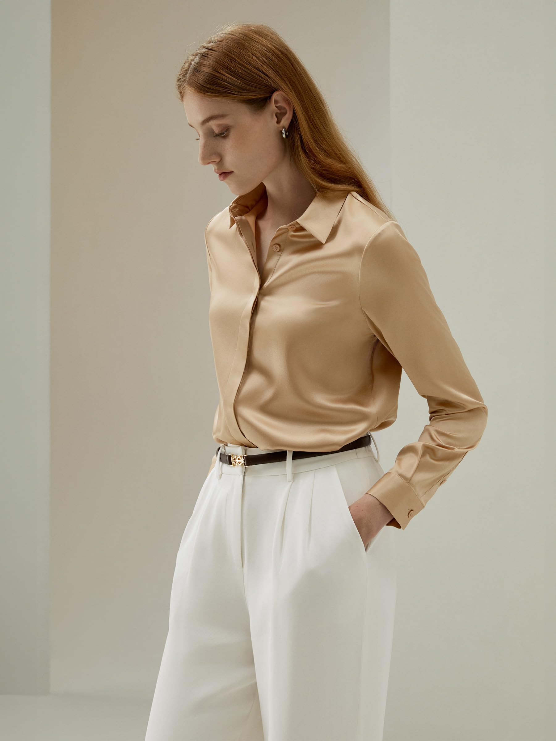 LilySilk 100% Pure Silk Blouse for Women - Long Sleeve Smooth Tops for Work, Office & Special Occasions | Elegant & Comfortable Silk Shirt for Professional & Formal Wear