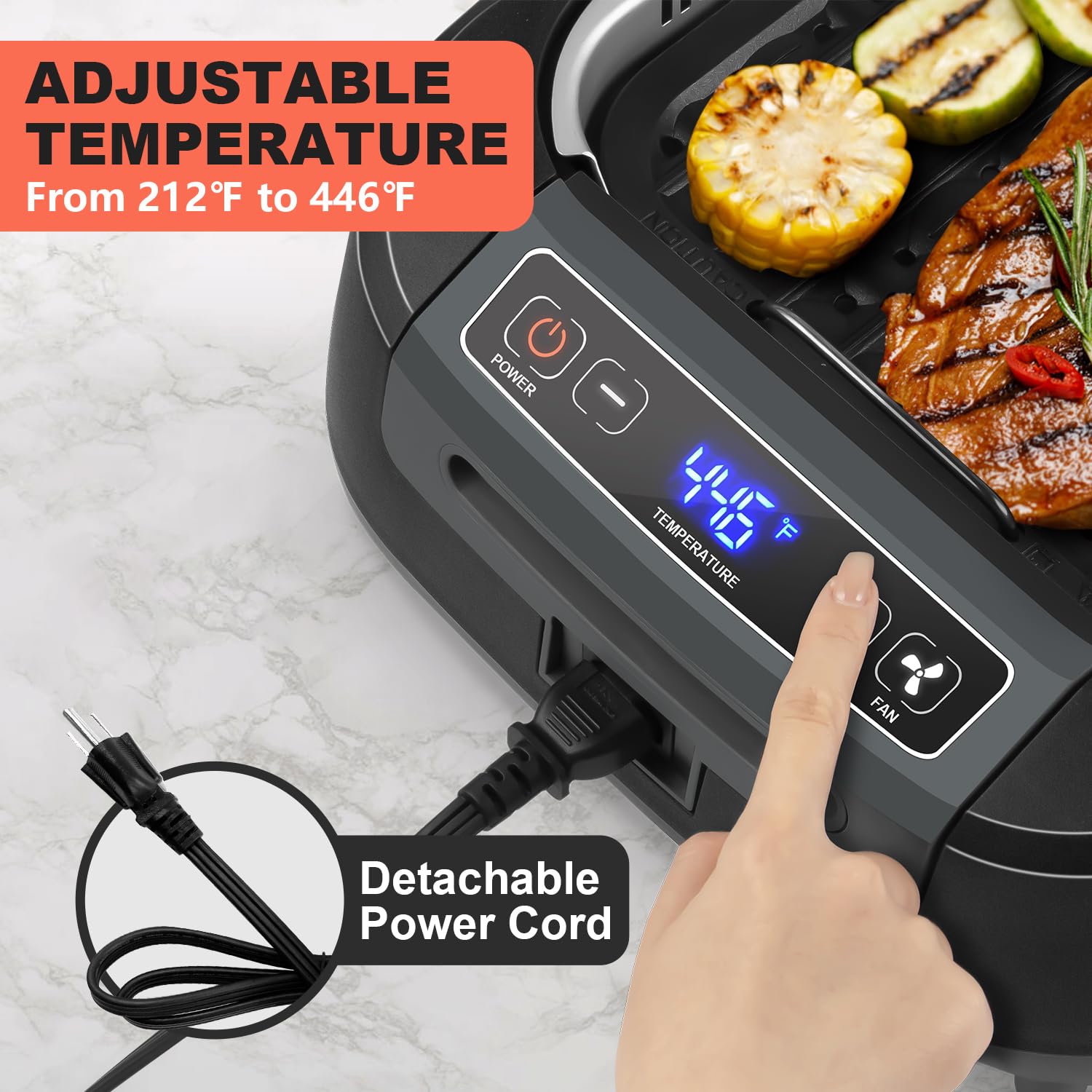 CUSIMAX 1500W Electric Smokeless Indoor Grill with Non-Stick Removable Plates, Korean BBQ Grill with LED Display & Tempered Glass Lid – Perfect for Home Cooking, Family Gatherings & Healthy Meals