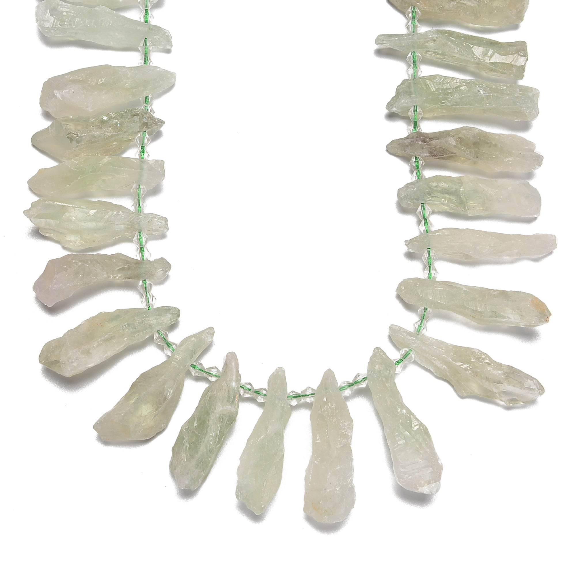 Natural Light Green Quartz Beads - 15x50mm Rough Top Drill Points, 15.5