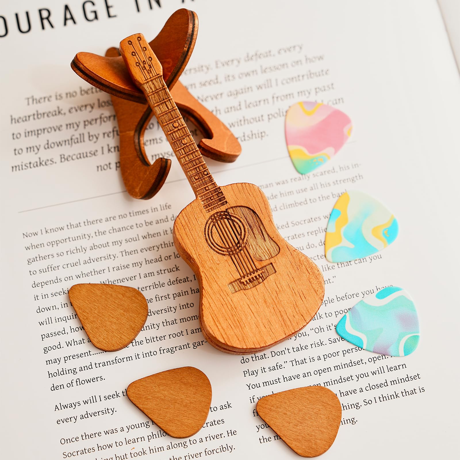 Wooden Guitar Pick Holder Case - Compact & Durable Guitar Accessories Box for Musicians | Perfect for Guitarists, Bass Players & Music Lovers | Great Gift for Performances, Practice & Travel