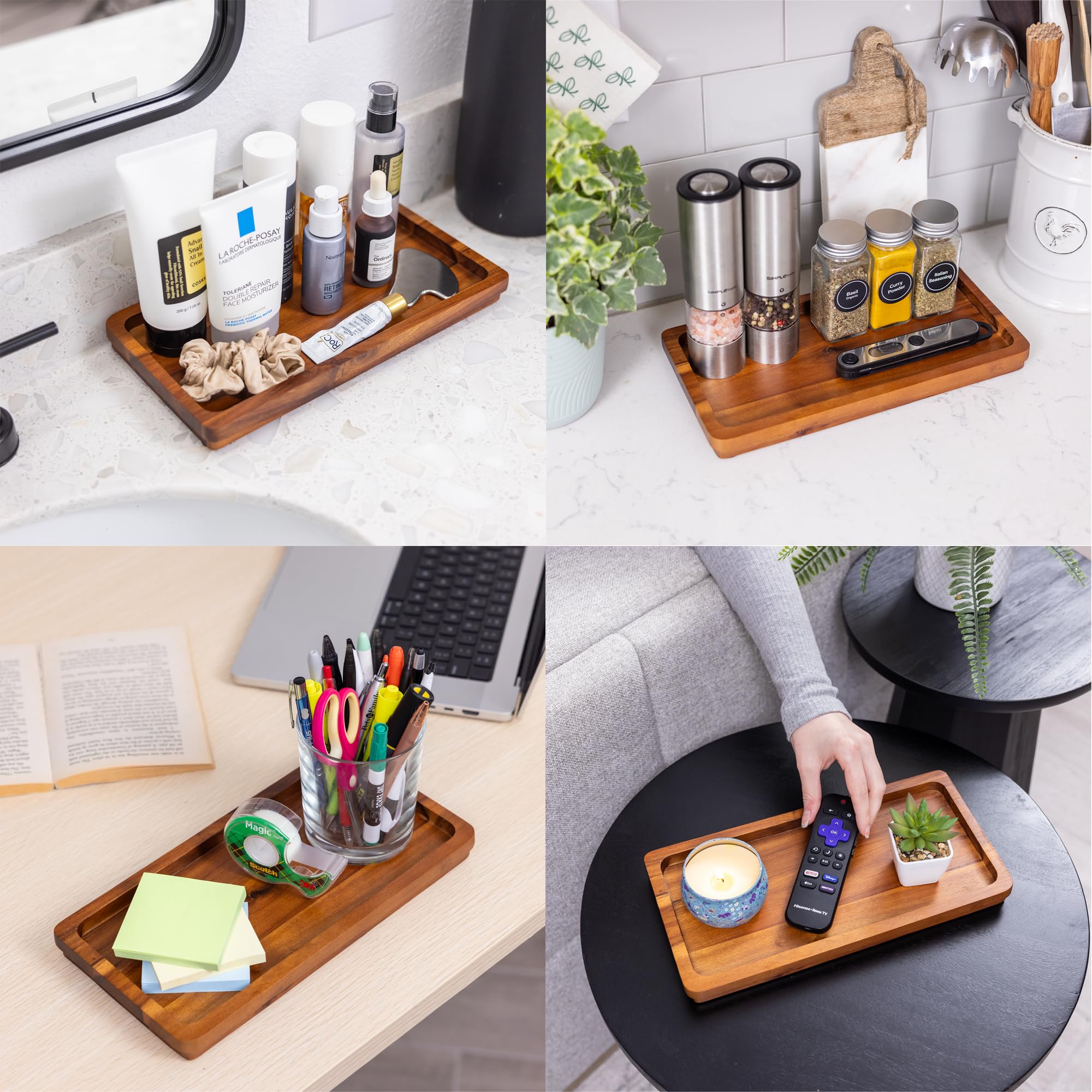 11.8 x 5.9 Inch Acacia Wood Bathroom Vanity Tray - Premium Natural Wood Organizer for Cosmetics, Jewelry, Perfume & Keys - Elegant Countertop Decor for Bathroom, Kitchen, Sink & Toilet Tank - Perfect for Home Organization & Gift Giving