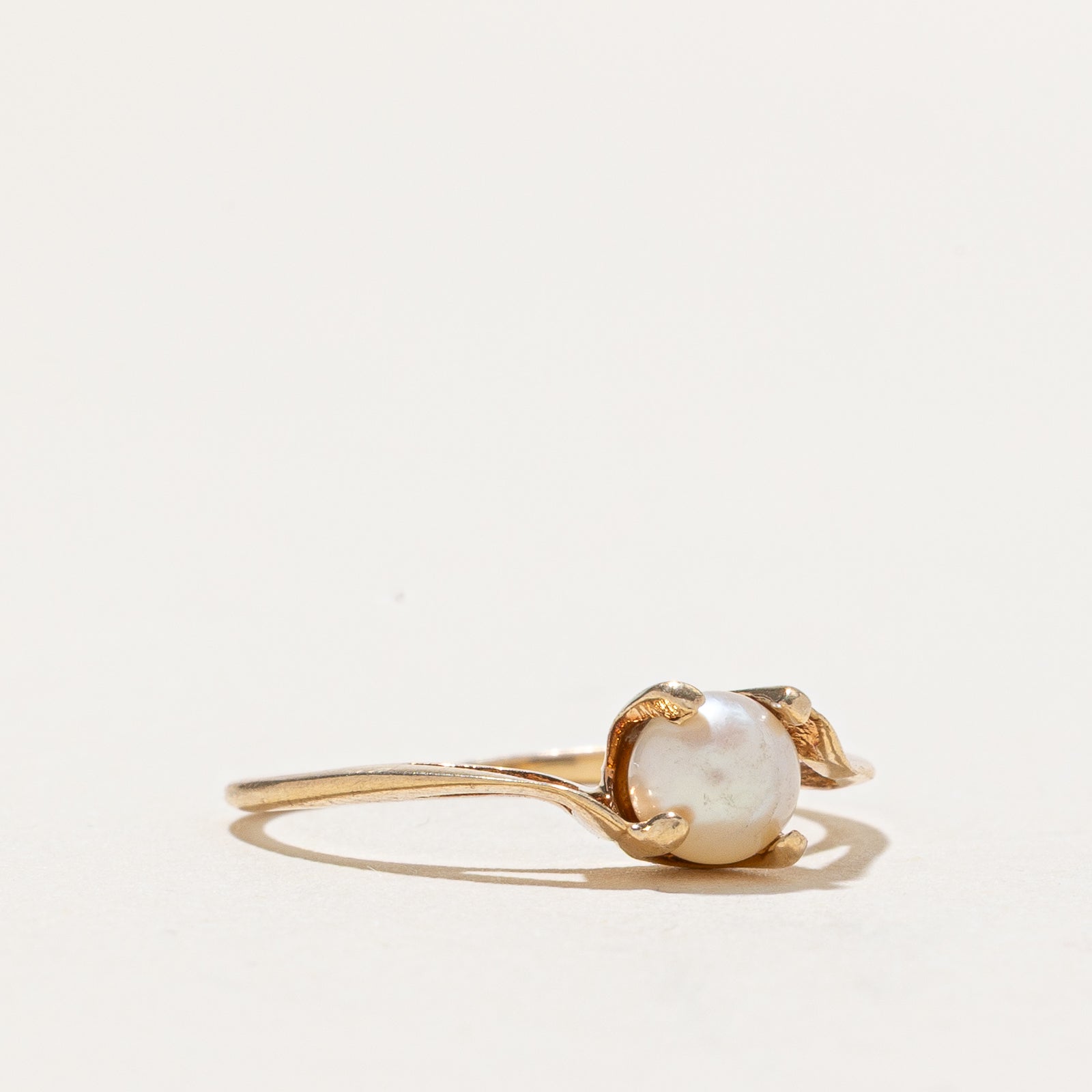 Solitaire Pearl Bypass Ring - 14K Gold Plated Elegant Bridal Jewelry | Size 4 | Perfect for Engagement, Wedding & Anniversary Gifts