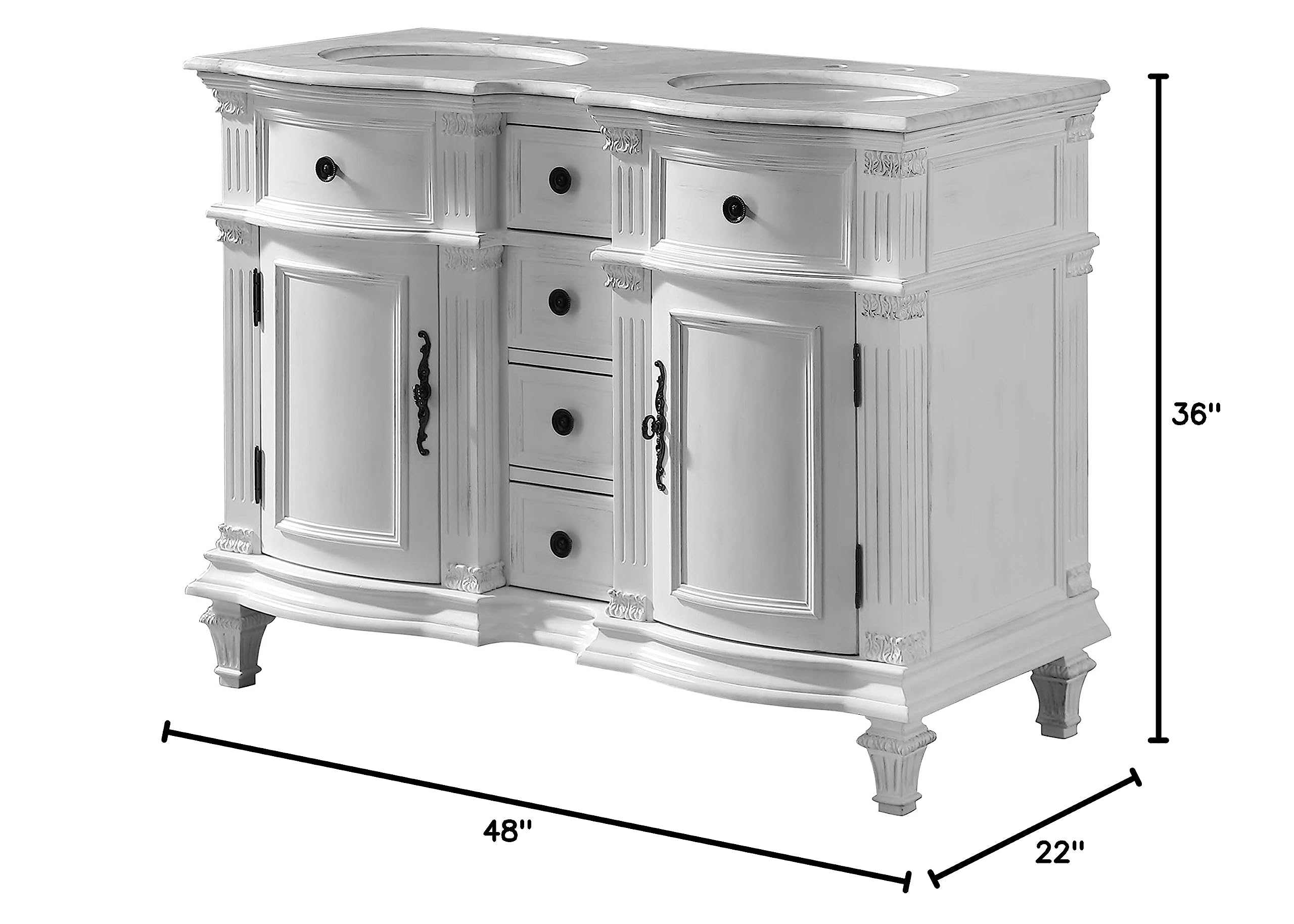 48-inch Antique White Bathroom Vanity with Sink - Silkroad Exclusive V0722WW48D - Modern Farmhouse Style for Master Bath & Powder Room Renovation