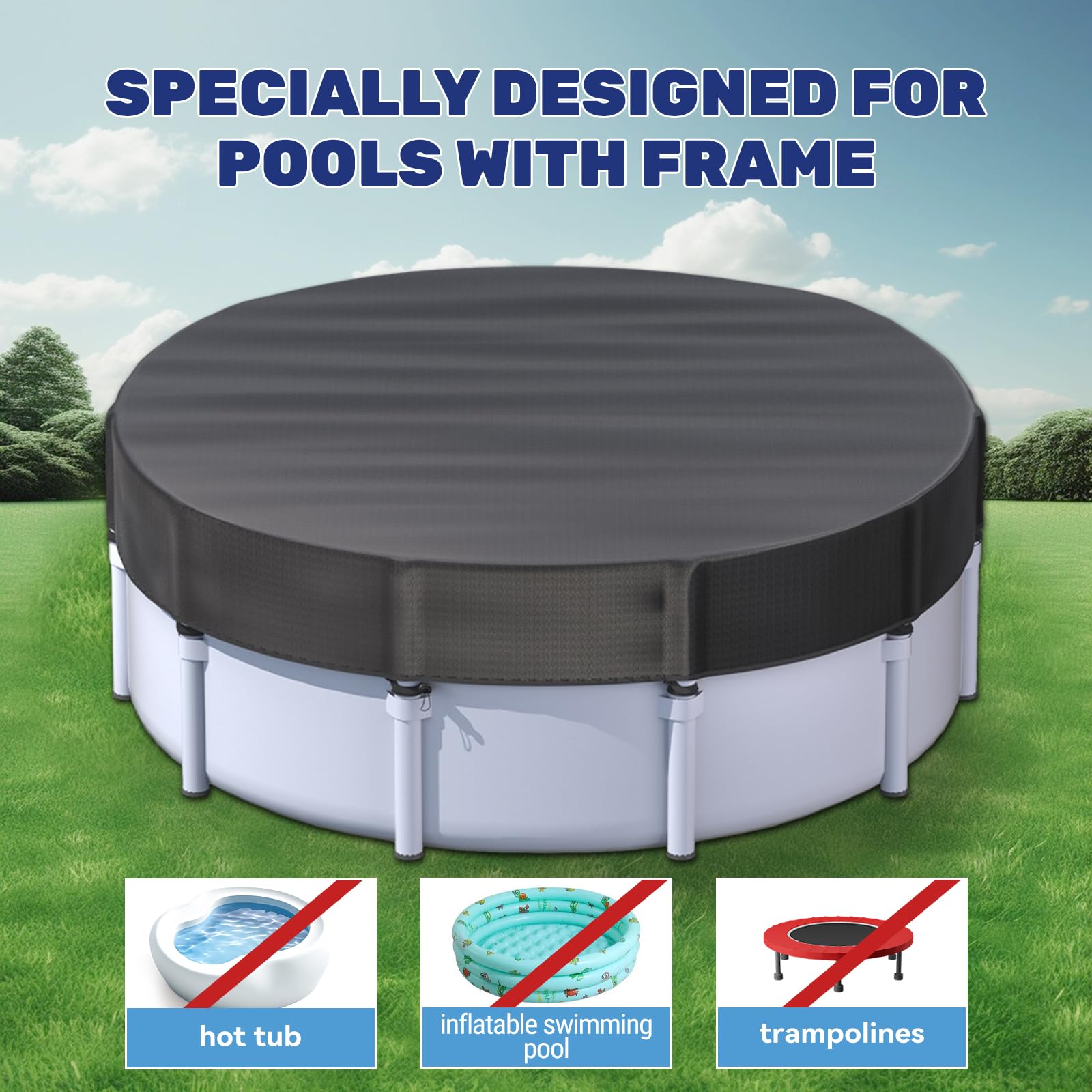 10 ft Round Winter Pool Cover for Metal Frame Above Ground Pools - Heavy Duty Windproof Design Fits Intex/Bestway Frame Pools - Durable Outdoor Swimming Pool Protection (Black) | Perfect for Winter Storage & Year-Round Pool Protection