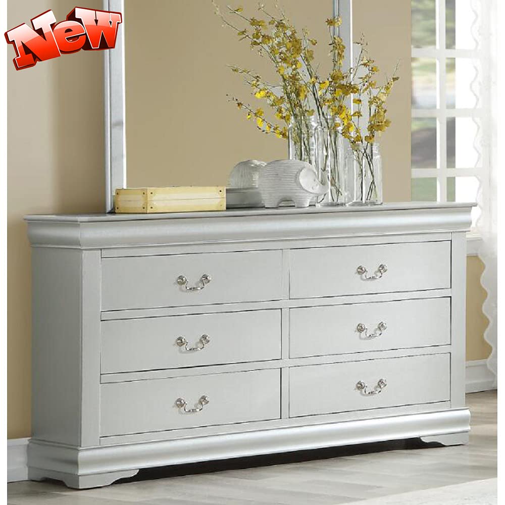 Upgraded Thick Wood 6-Drawer Dresser - Traditional Style Chest of Drawers with Heavy-Duty Storage, Fully Assembled for Bedroom & Living Room (Platinum) | Perfect for Home Organization, Guest Rooms & Dorm Decor