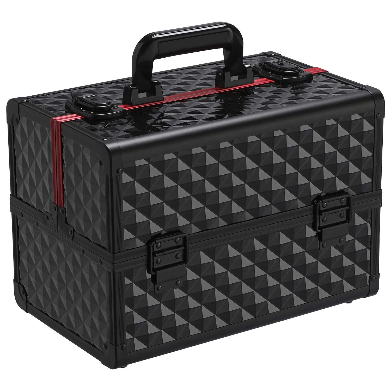 Professional Makeup Storage Box - Salon & Barber Cosmetic Case with Durable Design (Black/Red) - Perfect for Travel, Salon Use & Beauty Organization