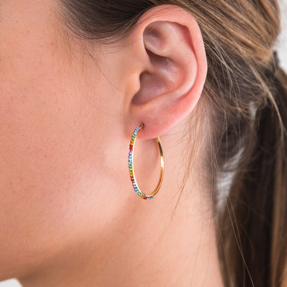9ct Silver Filled Yellow Gold Plated Crystal Hoop Earrings 30mm - Elegant & Durable for Parties, Weddings & Everyday Wear